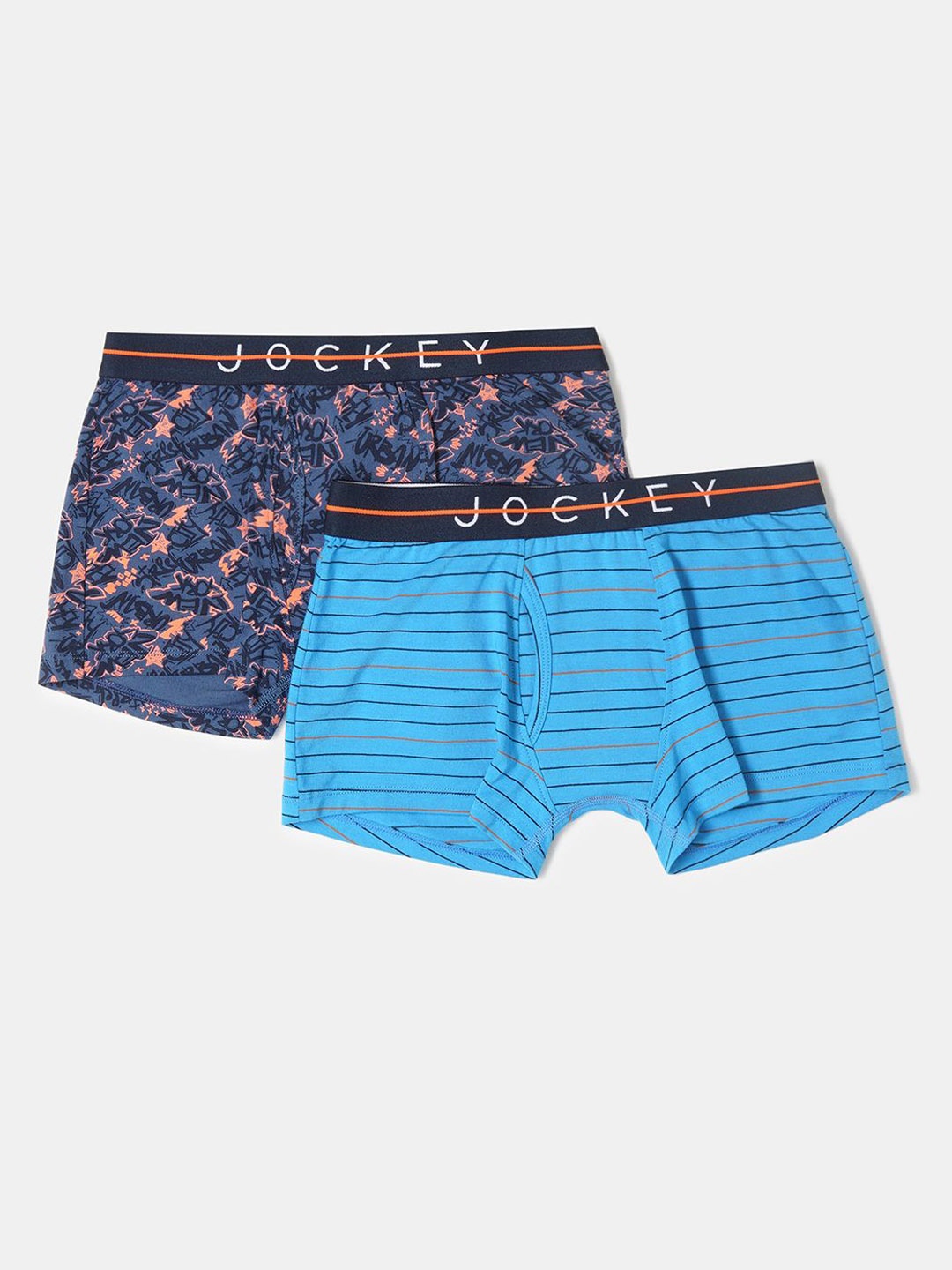

Jockey Boy Pack of 2 Super Combed Cotton Printed Trunk with Ultrasoft Waistband-NB02, Blue