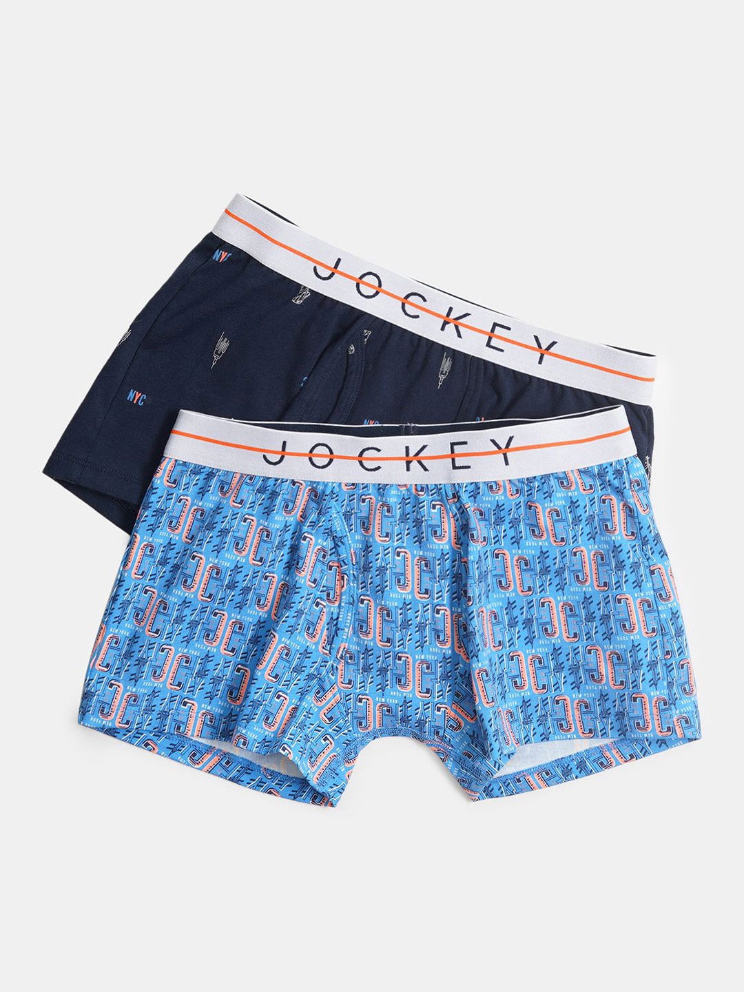 

Jockey Boy Pack of 2 Super Combed Cotton Printed Trunk with Ultrasoft Waistband-NB02, Navy blue