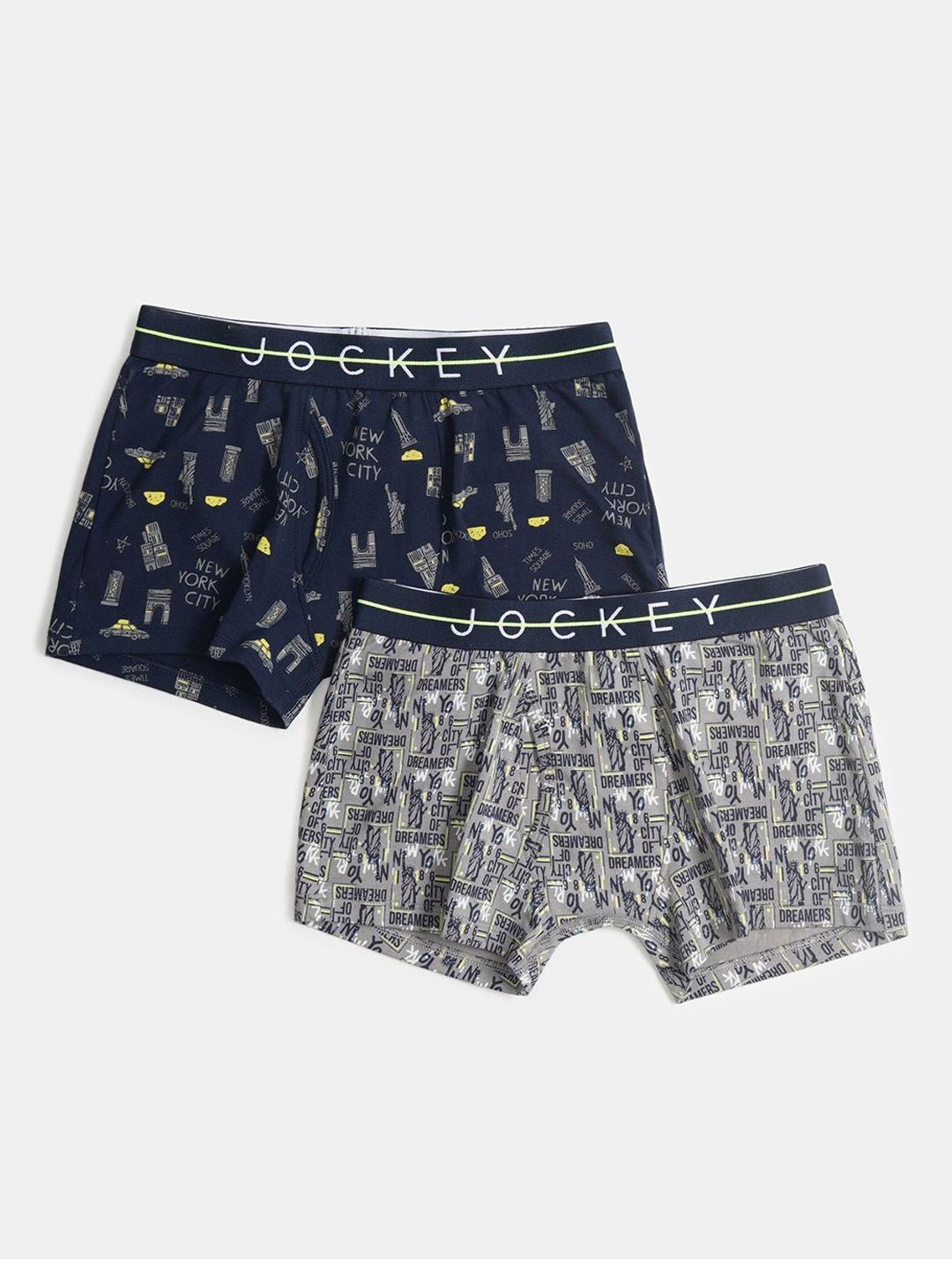 

Jockey Boy Pack of 2 Super Combed Cotton Printed Trunk with Ultrasoft Waistband-NB02, Navy blue