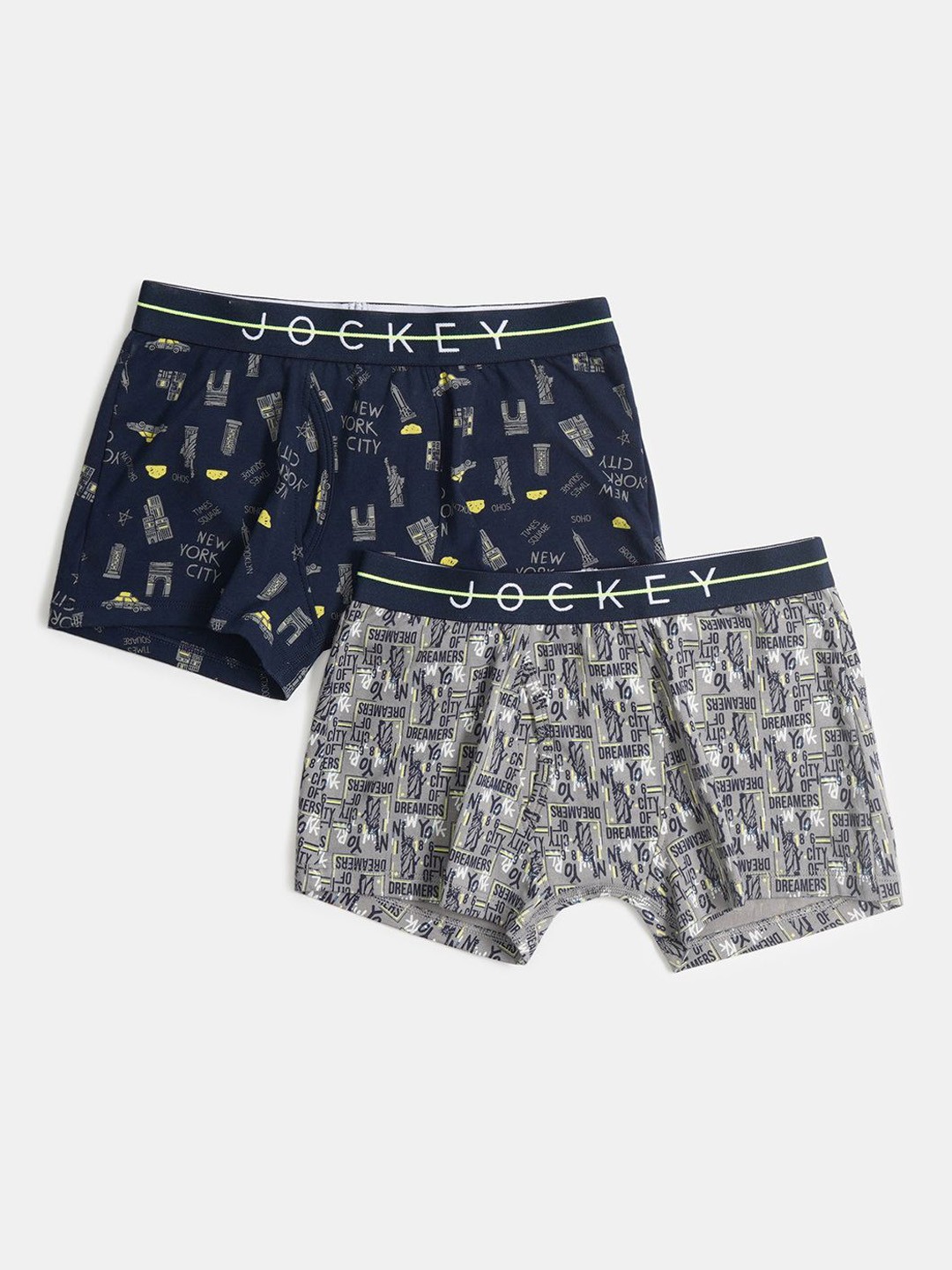 

Jockey Boy Pack of 2 Super Combed Cotton Printed Trunk with Ultrasoft Waistband-NB02, Navy blue