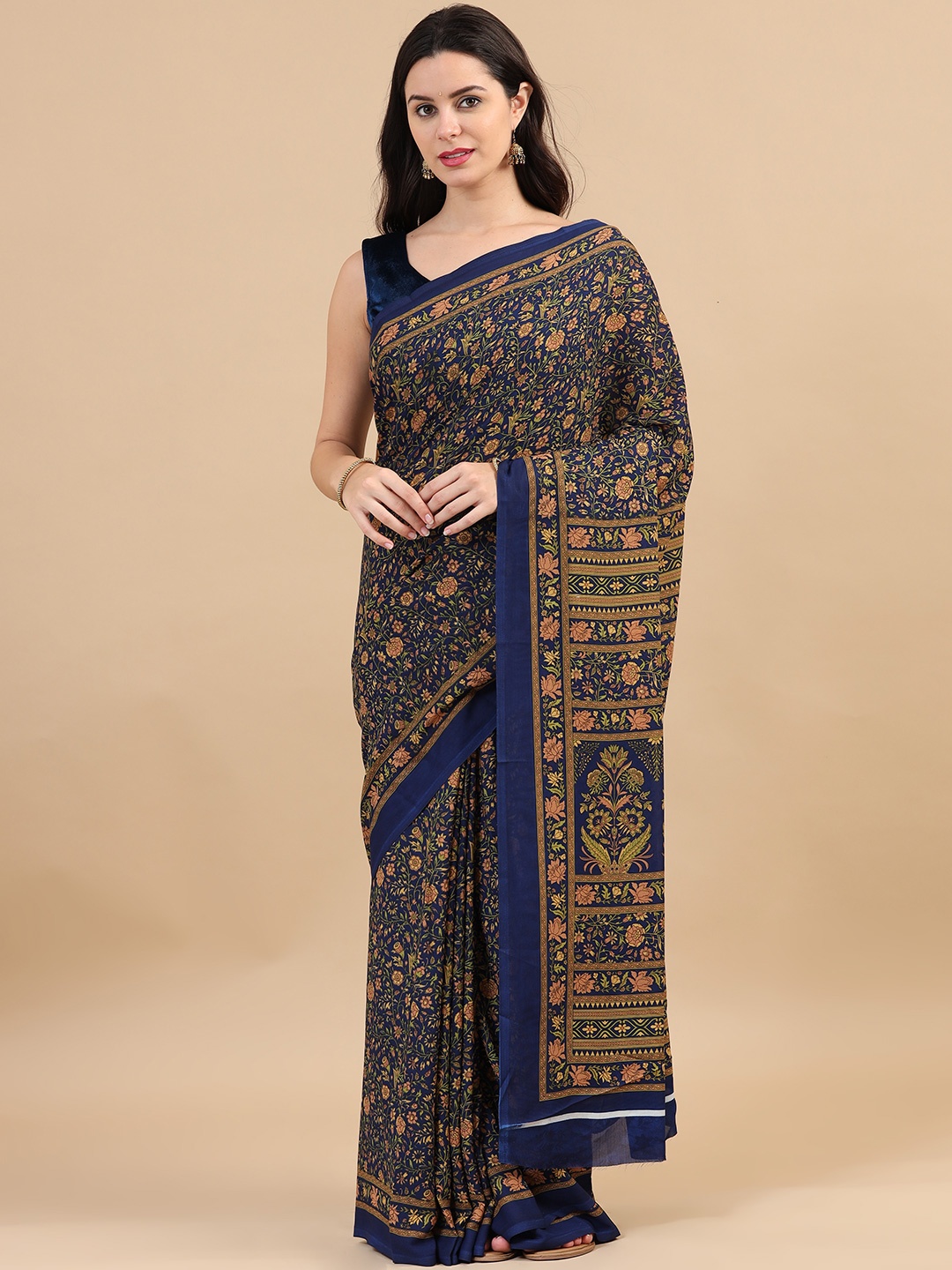 

MIRAAN Floral Art Silk Saree, Blue