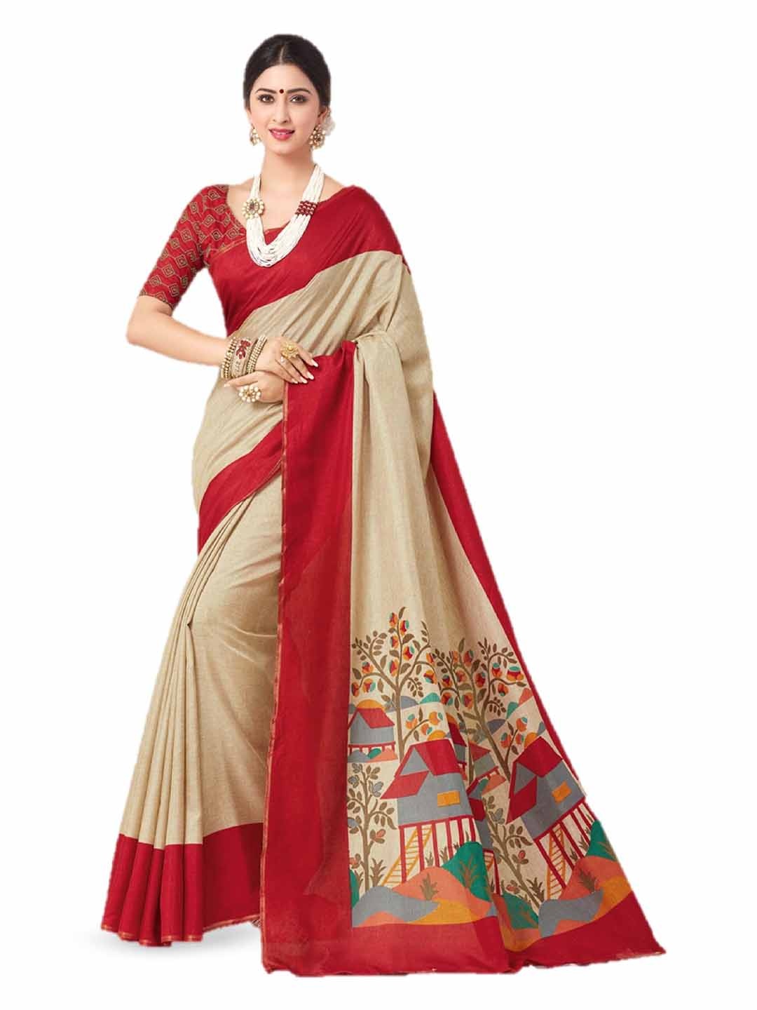 

MIRAAN Floral Printed Saree, Red