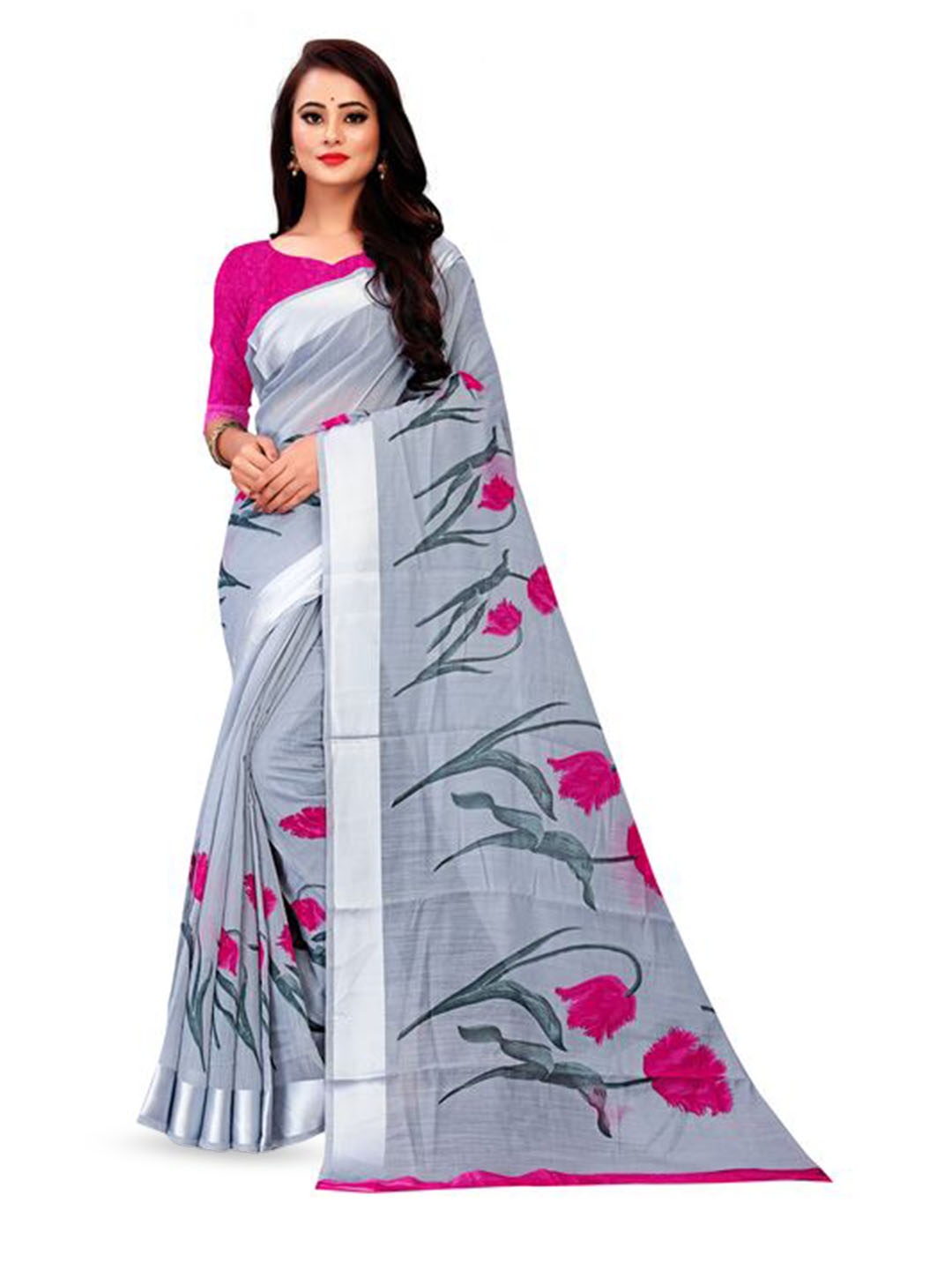 

MIRAAN Floral Printed Saree, Grey