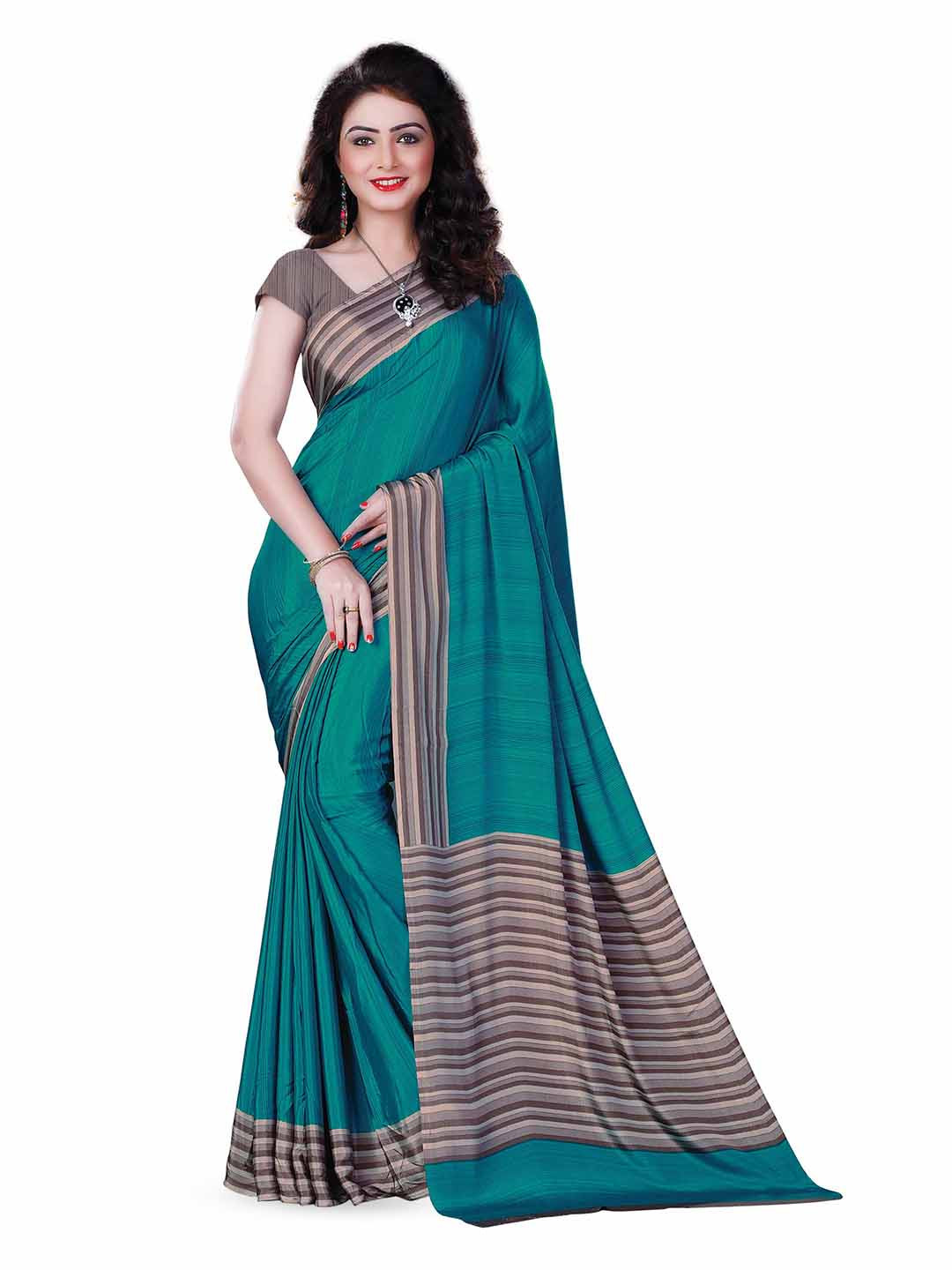 

MIRAAN Striped Saree, Green