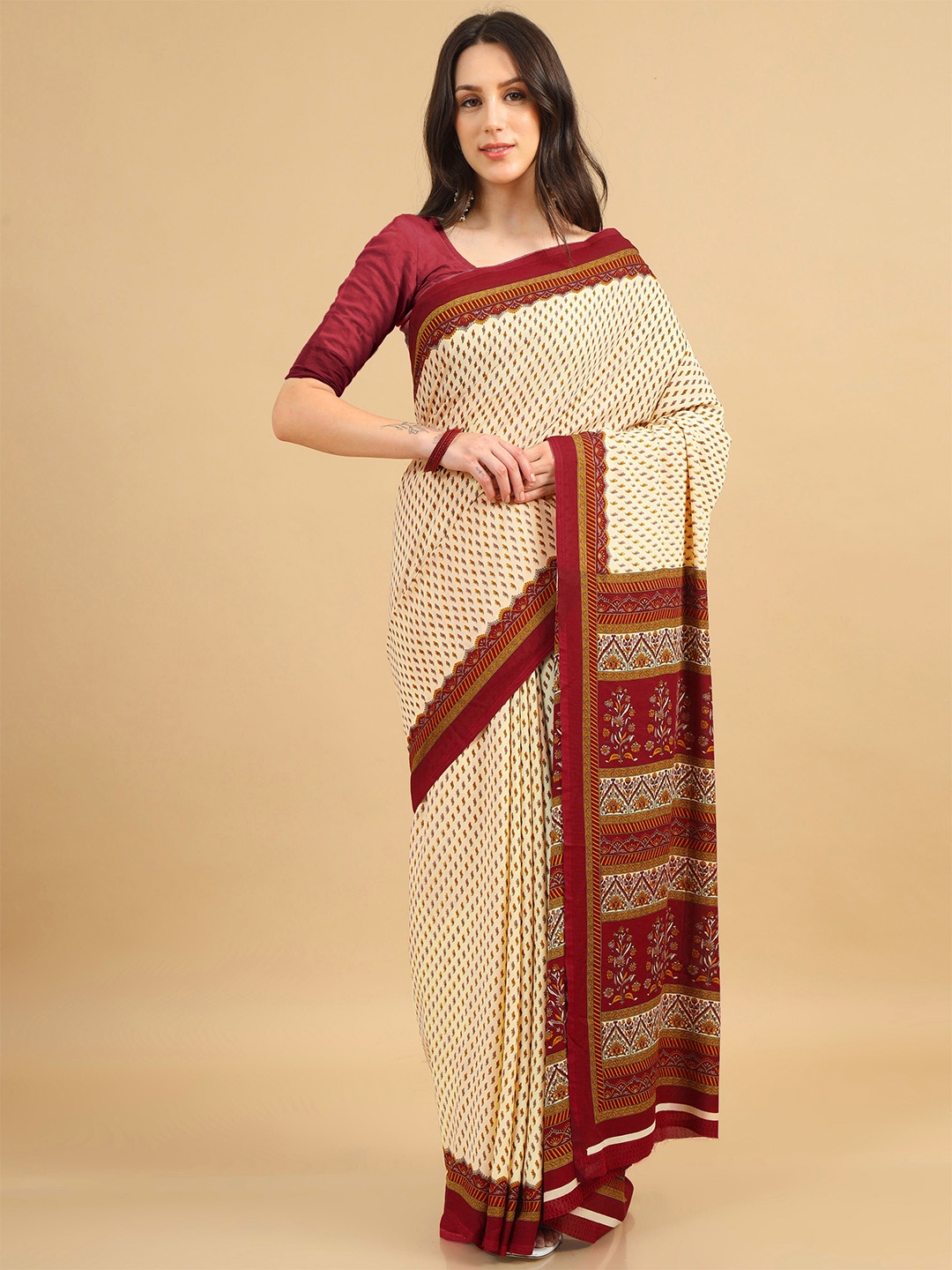 

MIRAAN Ethnic Motifs Saree, Maroon