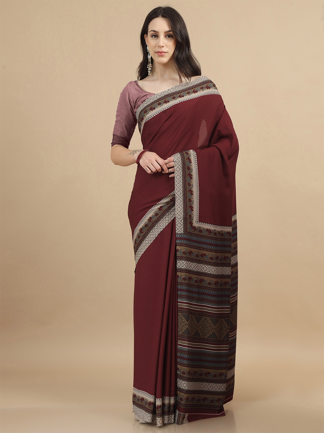 

MIRAAN Ethnic Motifs Saree, Maroon