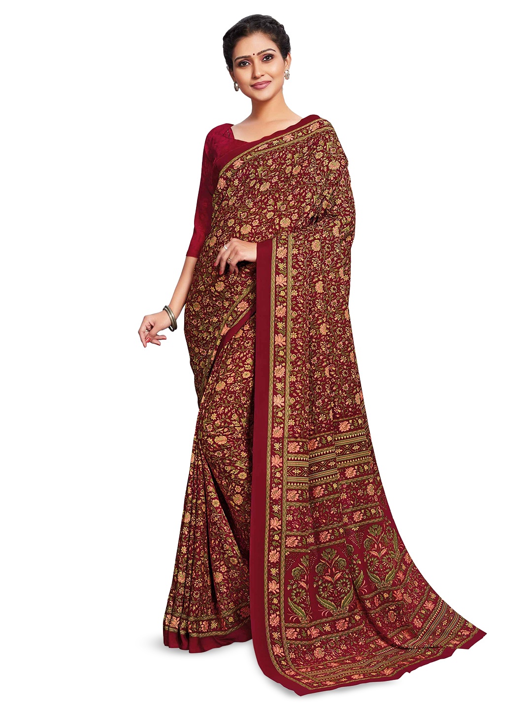 

MIRAAN Floral Printed Saree, Maroon