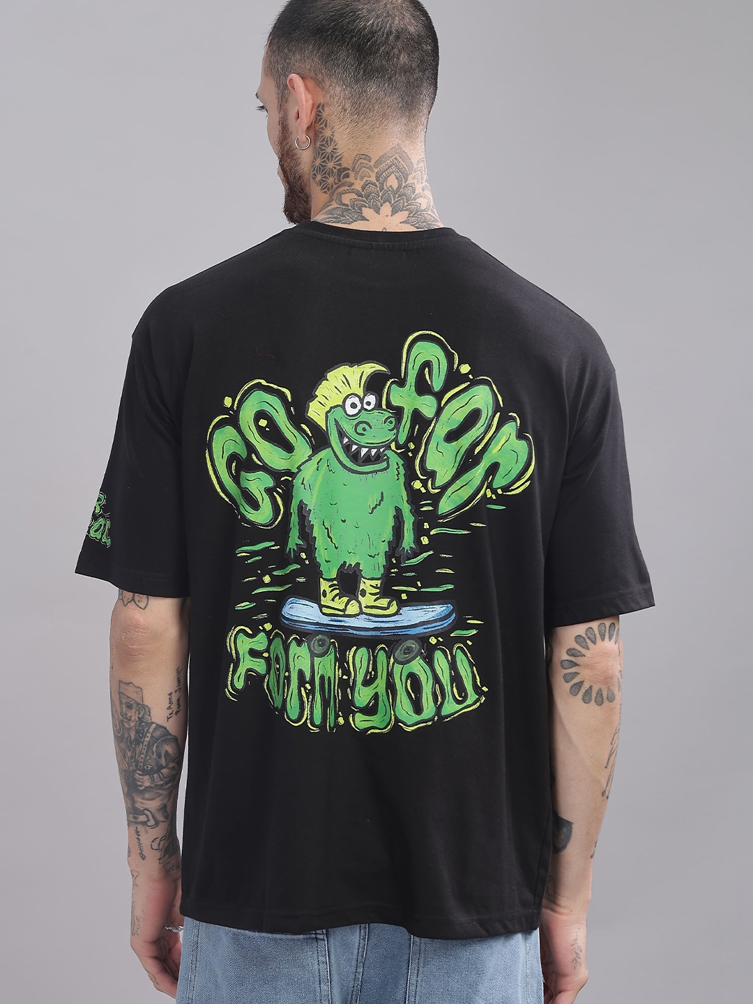 

OG For Real Graphic Printed Drop-Shoulder Sleeves Pure Cotton Oversized T-Shirt, Black