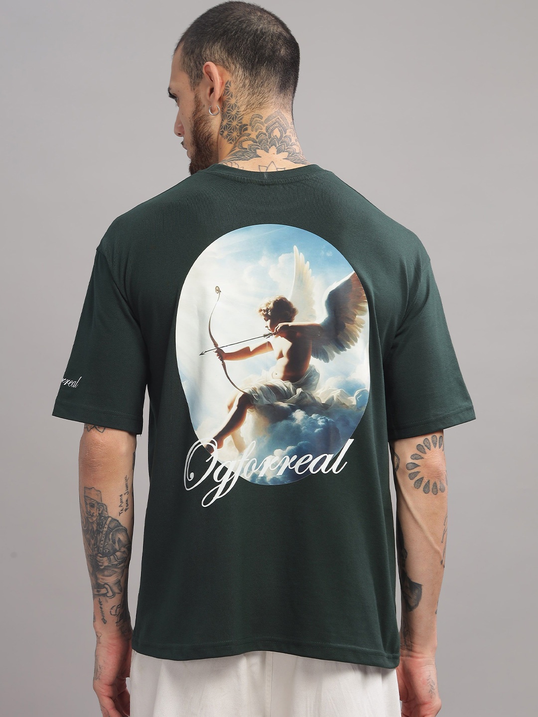 

OG For Real Graphic Printed Drop-Shoulder Sleeves Pure Cotton Oversized T-Shirt, Green