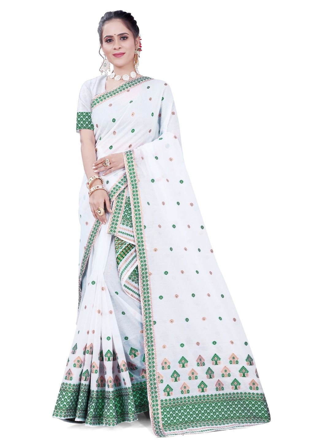 

Skiran's Assamese Mekhela Chador Woven Design Saree, Green