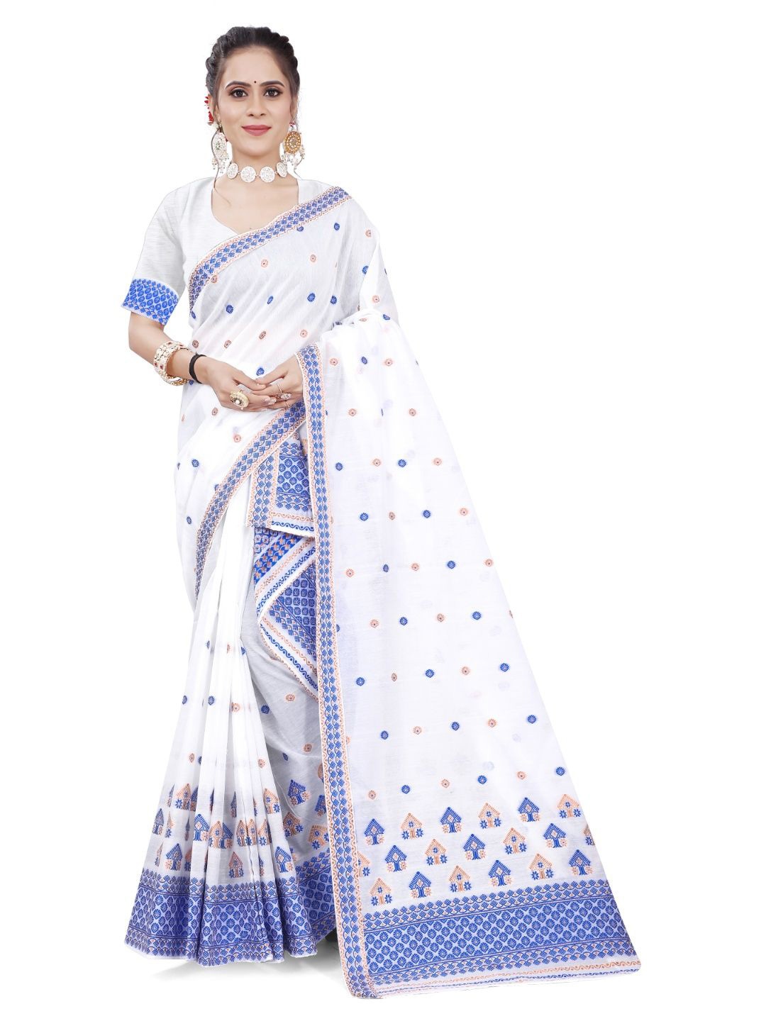 

Skiran's Assamese Mekhela Chador Woven Design Saree, Blue