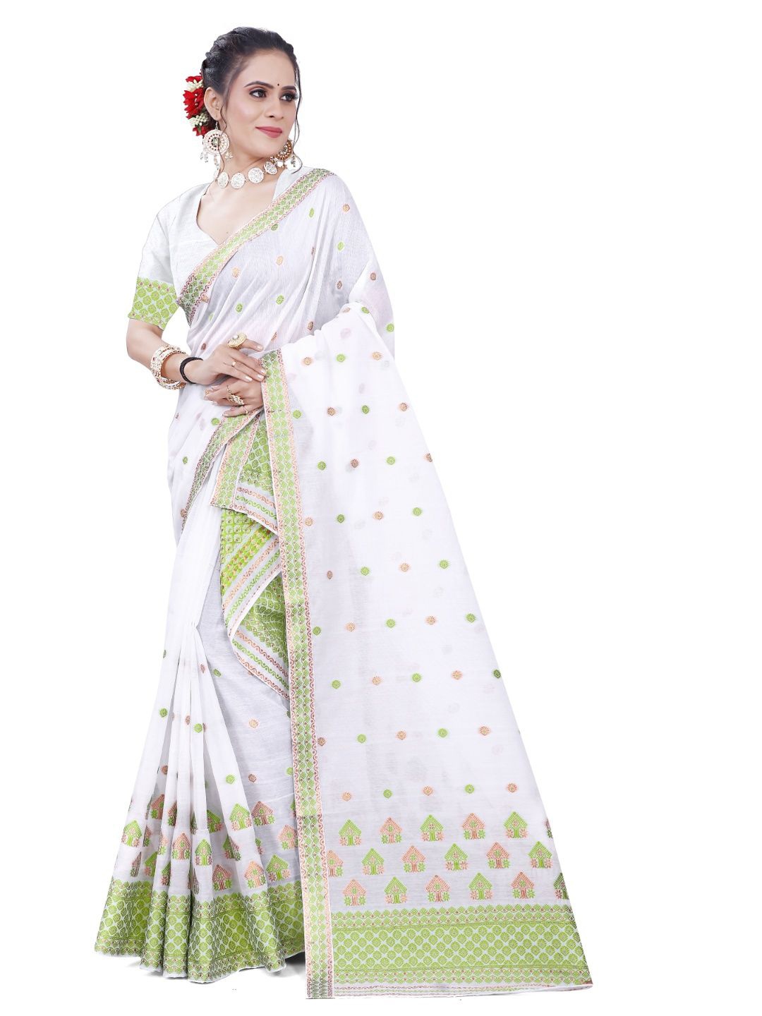 

Skiran's Assamese Mekhela Chador Woven Design Saree, Green