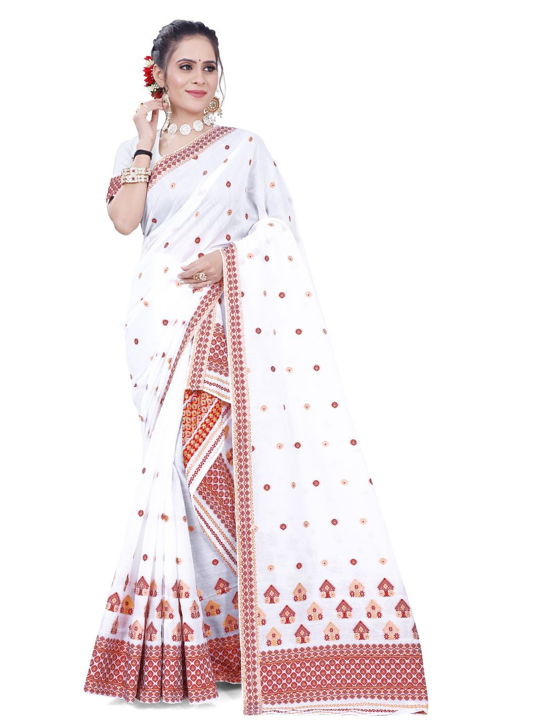 

Skiran's Assamese Mekhela Chador Woven Design Saree, White