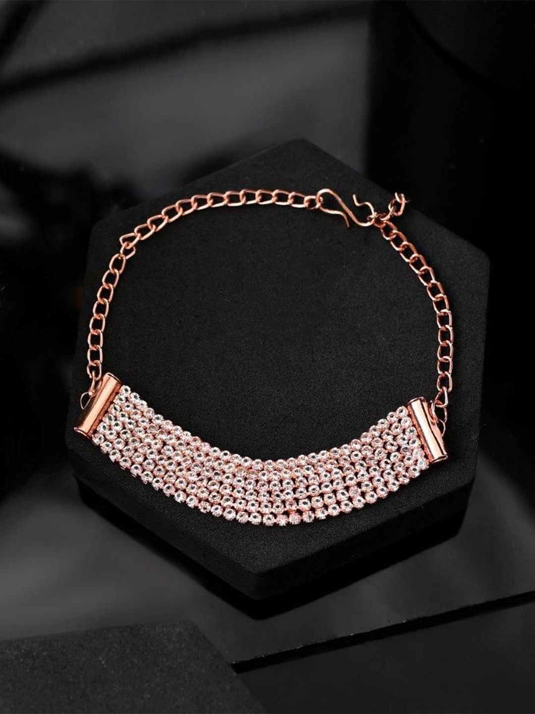 

VOJ Gold-Plated Stainless Steel American Diamond Multi Layar Charm Wraparound Bracelet