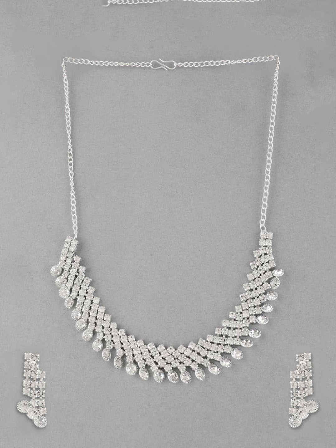 

VOJ Silver-Plated Stainless Steel American Diamond- Studded Jewellery Set
