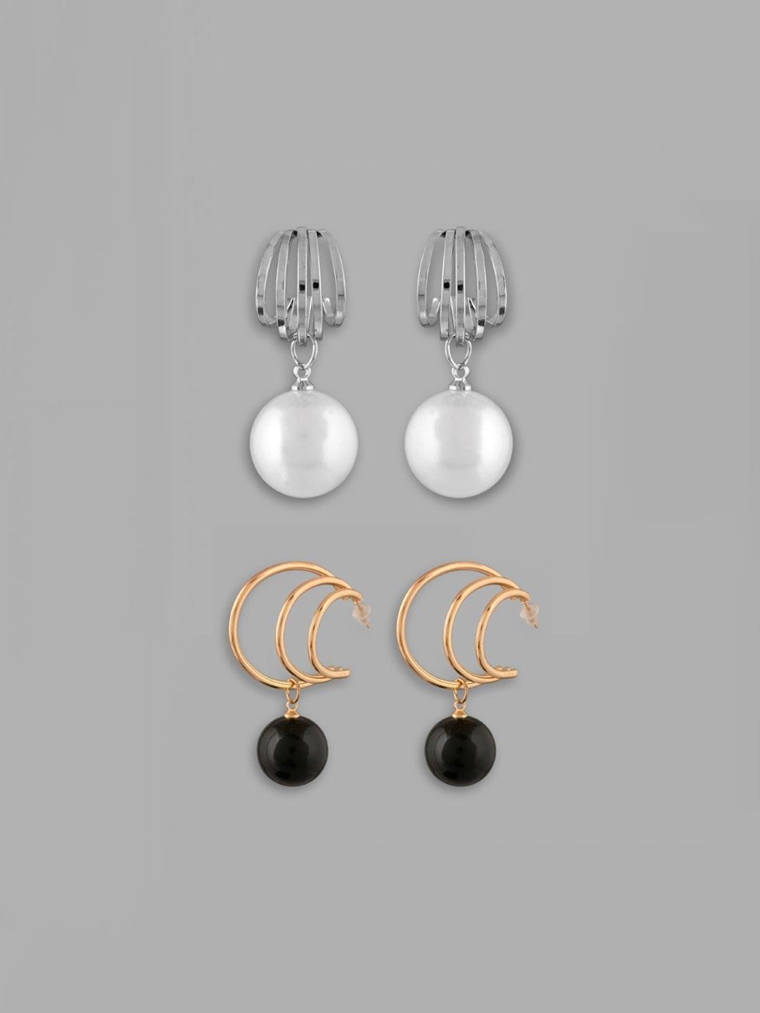 

VOJ Set of 2 Gold Plated Artificial Beads Stainless Steel Drop Earrings