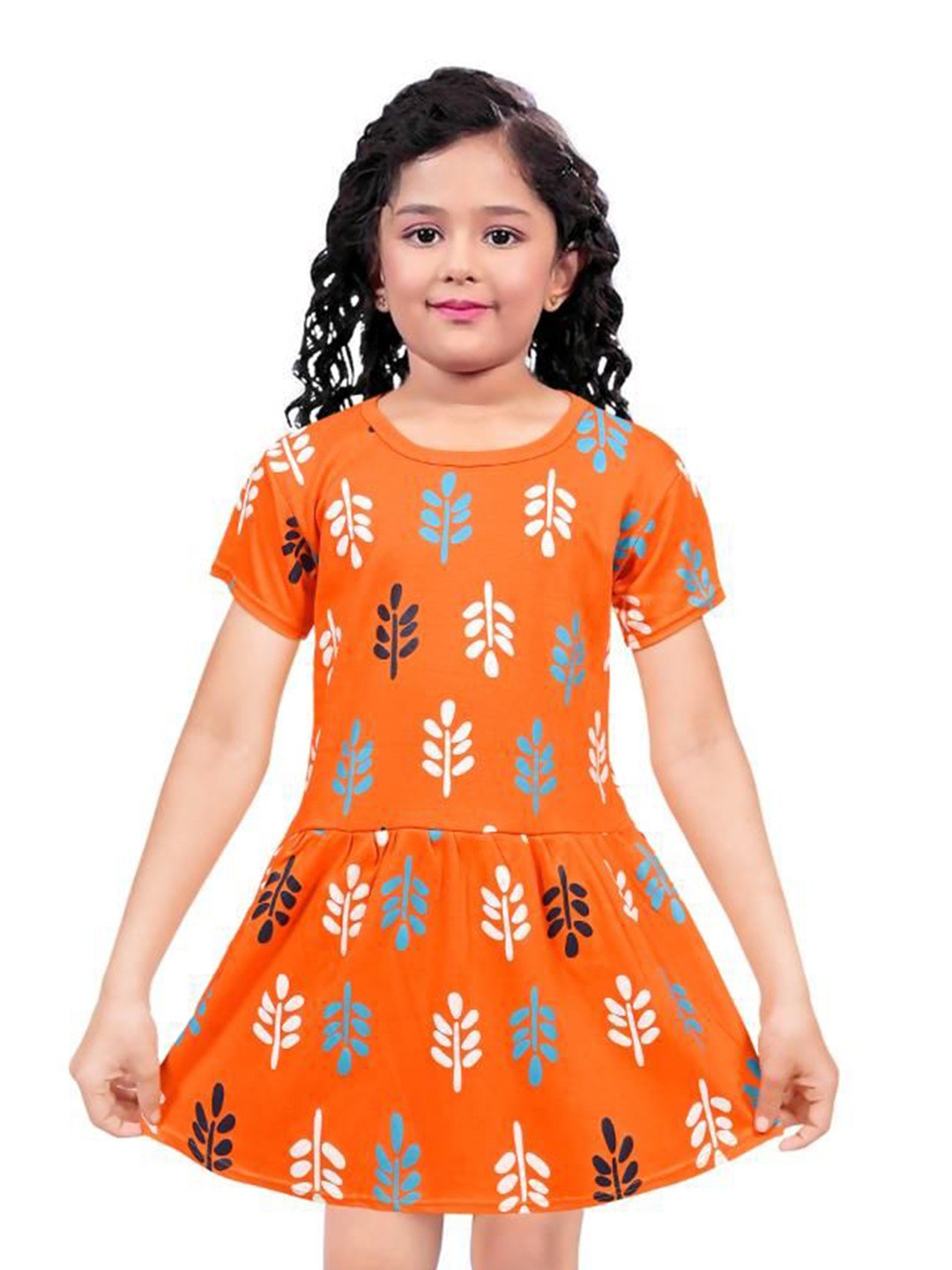 

BAESD Girls Floral Printed Cotton Fit And Flare Dress, Orange