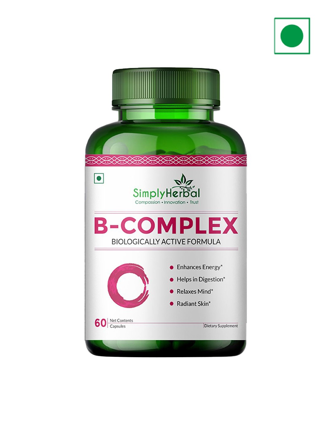

Simply Herbal B Complex Capsules For Hair Growth & Boost Energy - 60 Capsules, Green