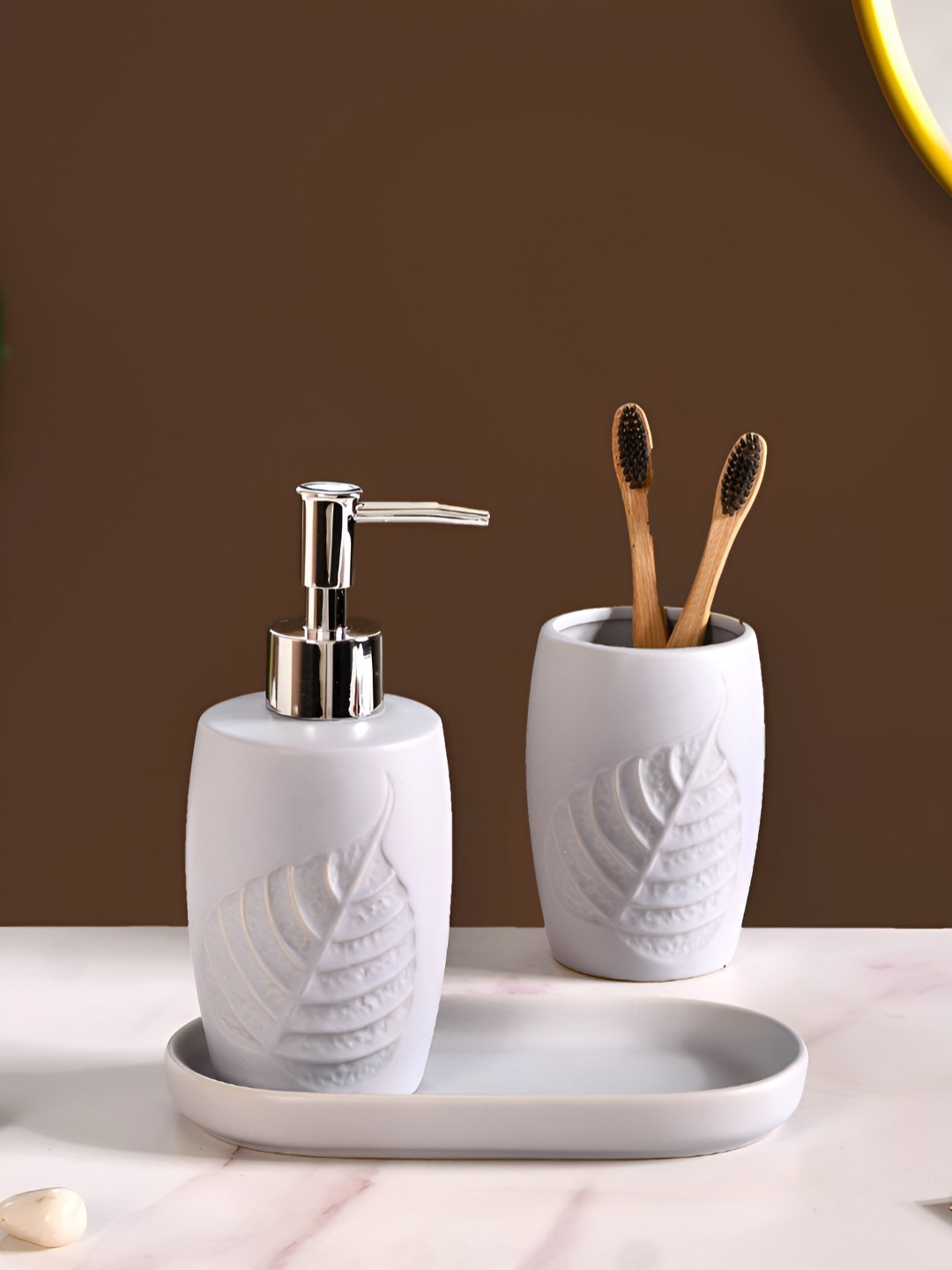

Nestasia Grey 3 Pieces Floral Ceramic Bath Accessories Set