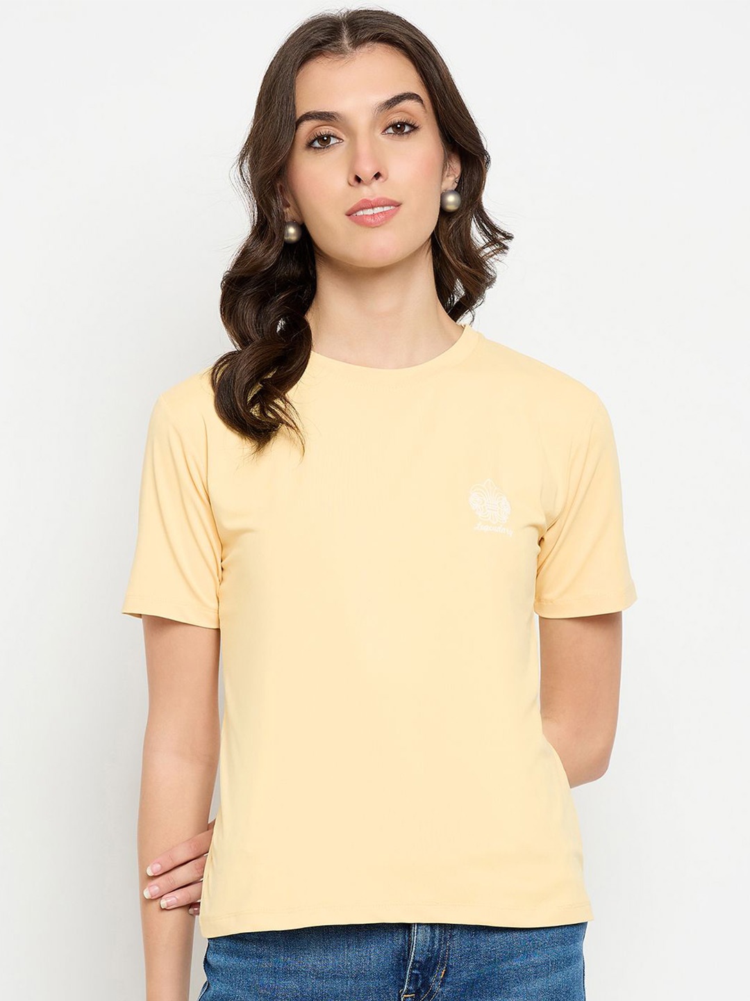 

Camey Round Neck Short Sleeves Cotton Slim Fit T-shirt, Yellow