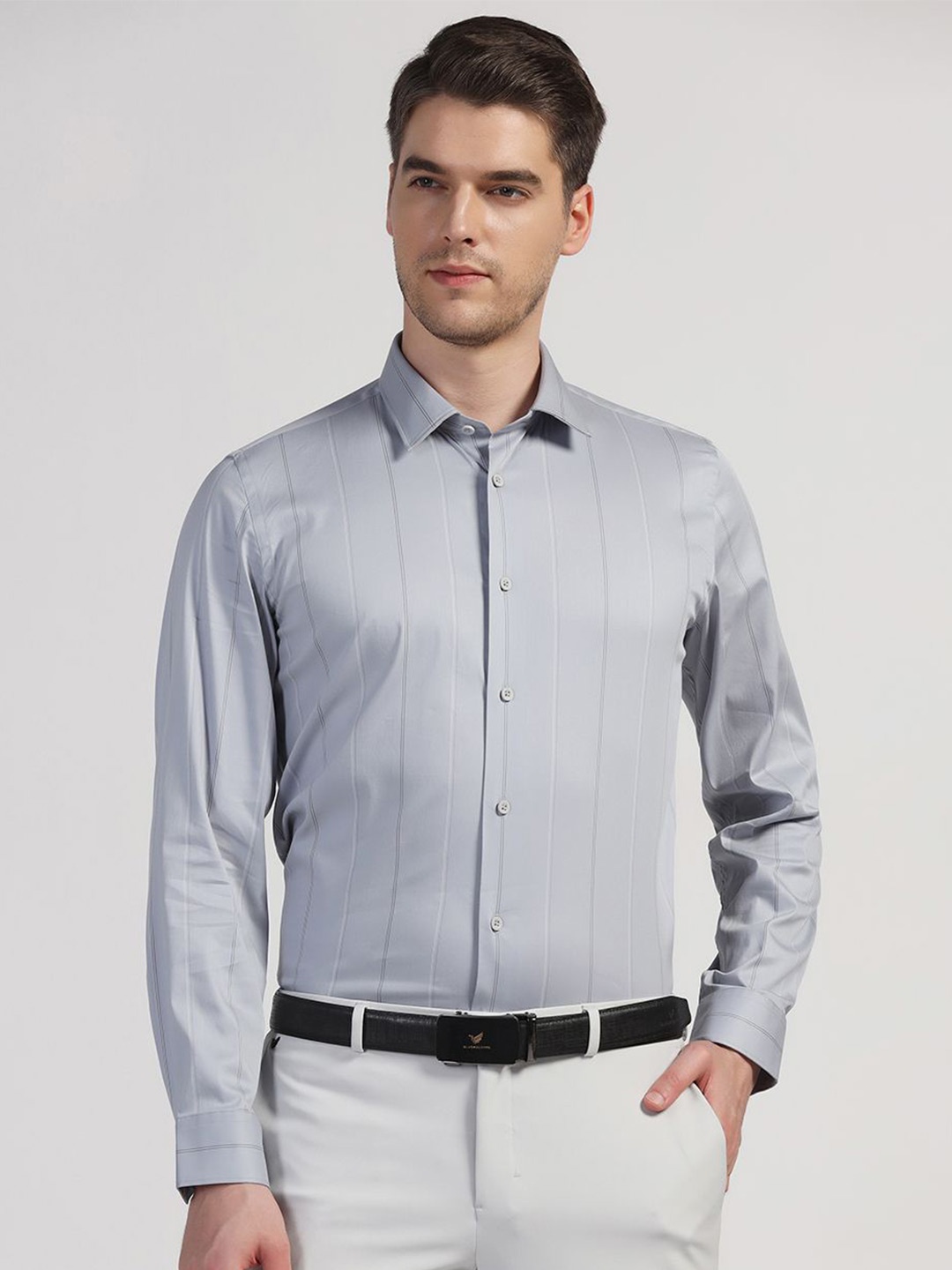 

Blackberrys TechPro Men Grey Stripe Formal Shirts