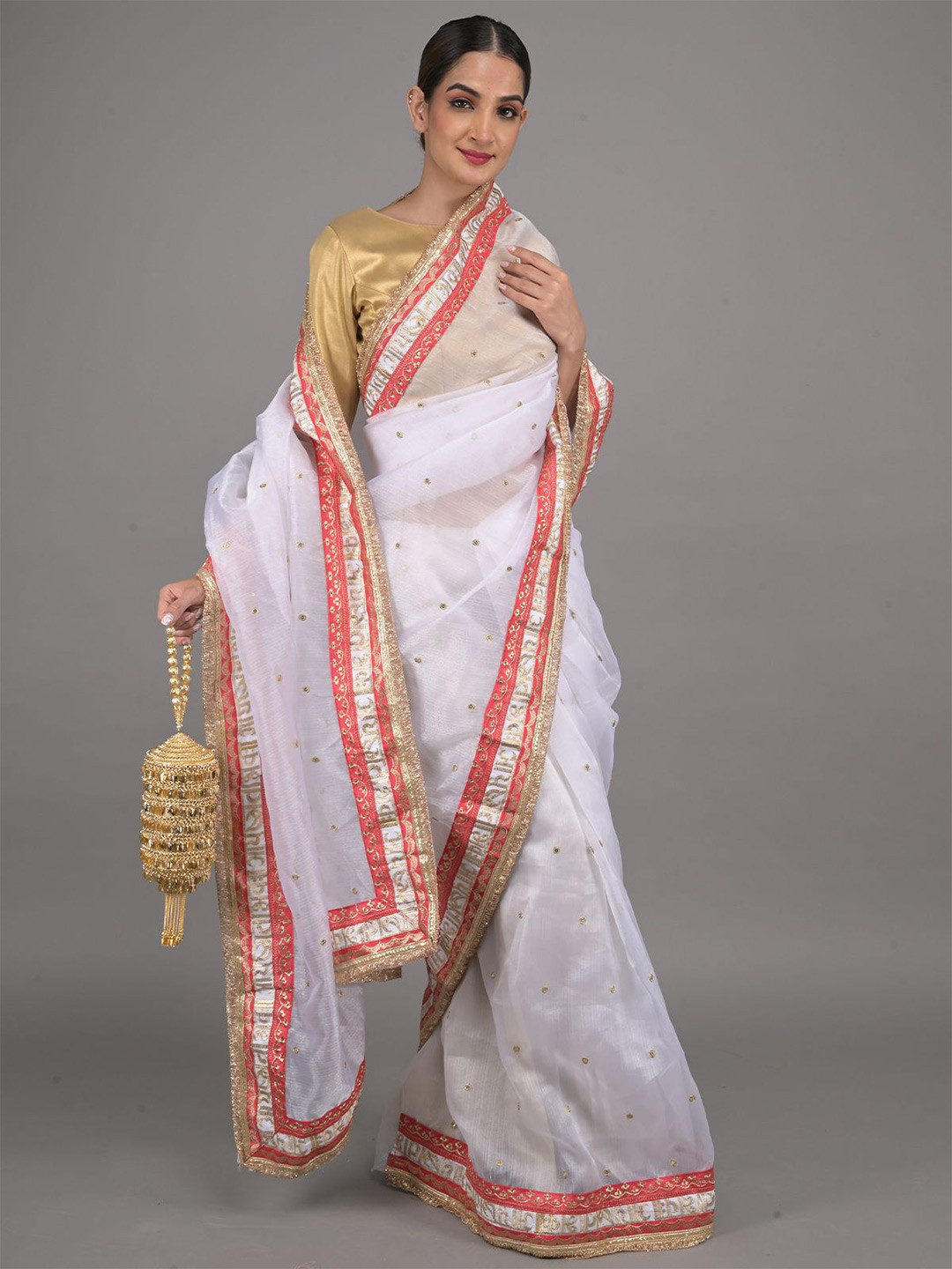 

ODETTE Embroidered Organza Saree, White
