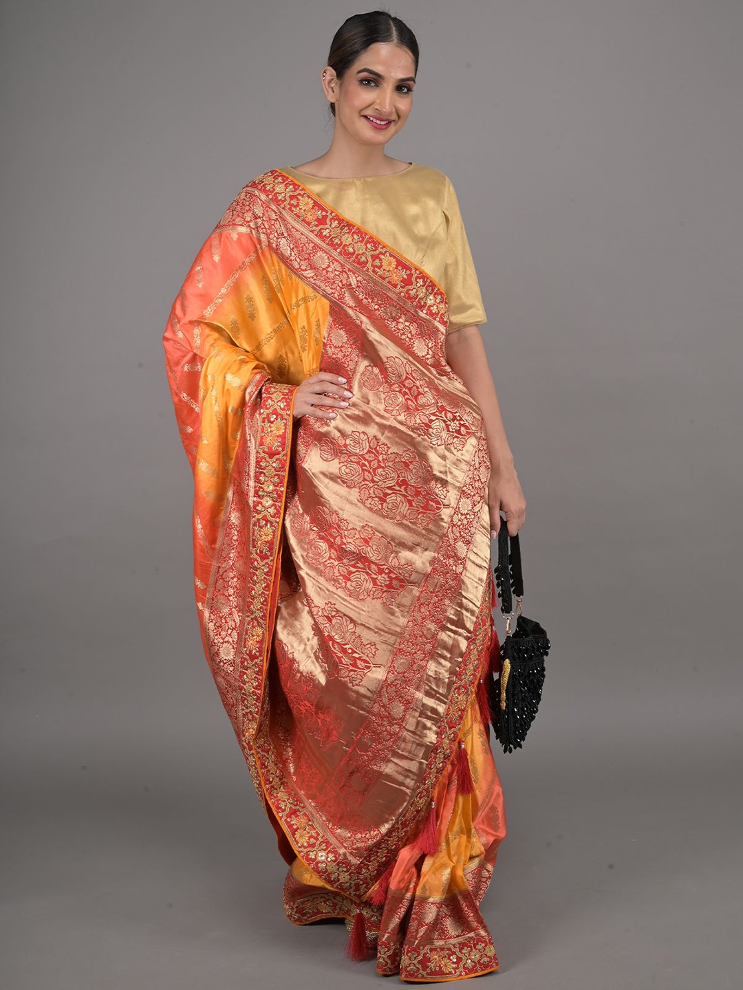 

ODETTE Floral Embroidered Saree, Yellow