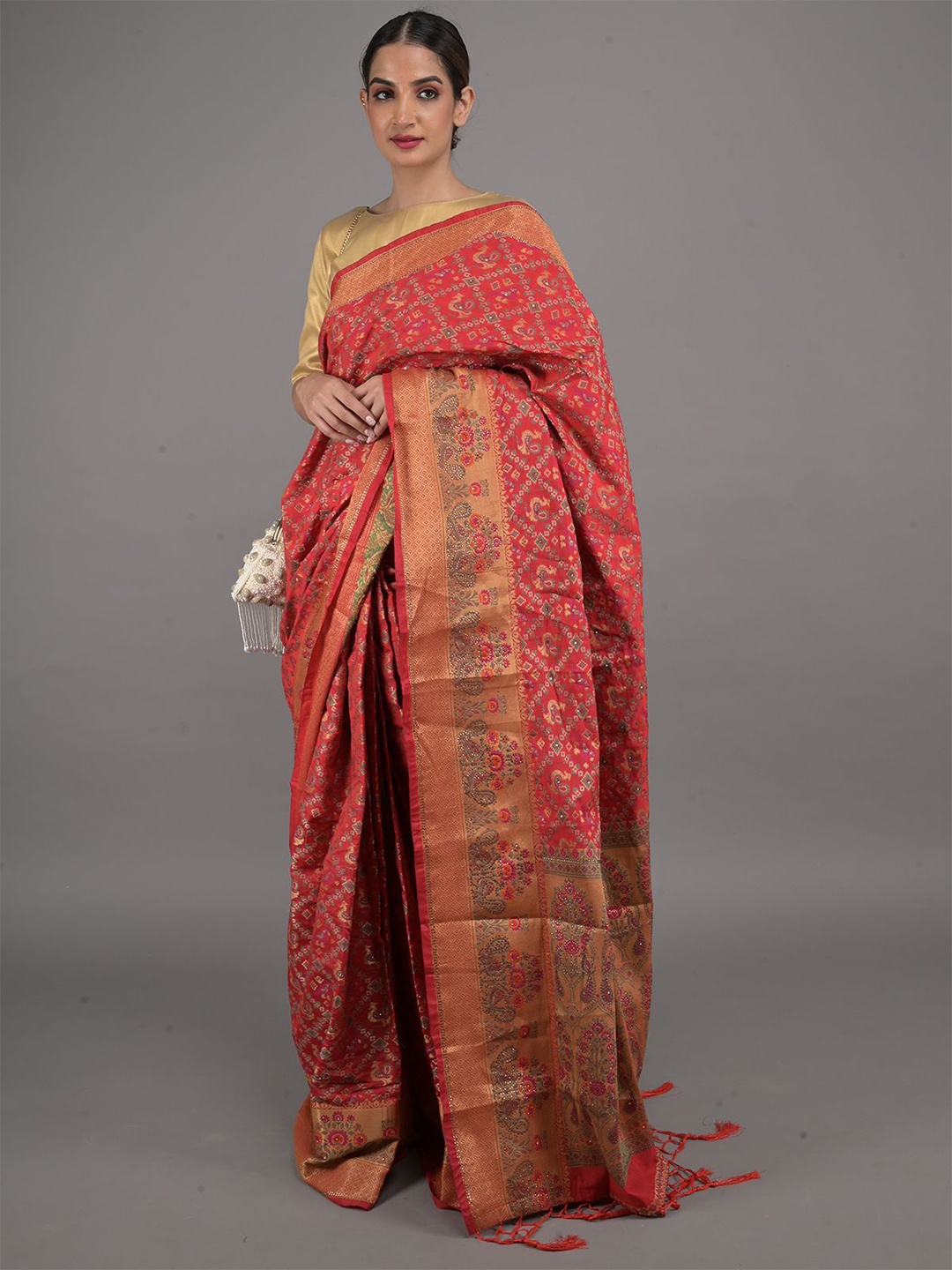 

ODETTE Woven Design Zari Saree, Red