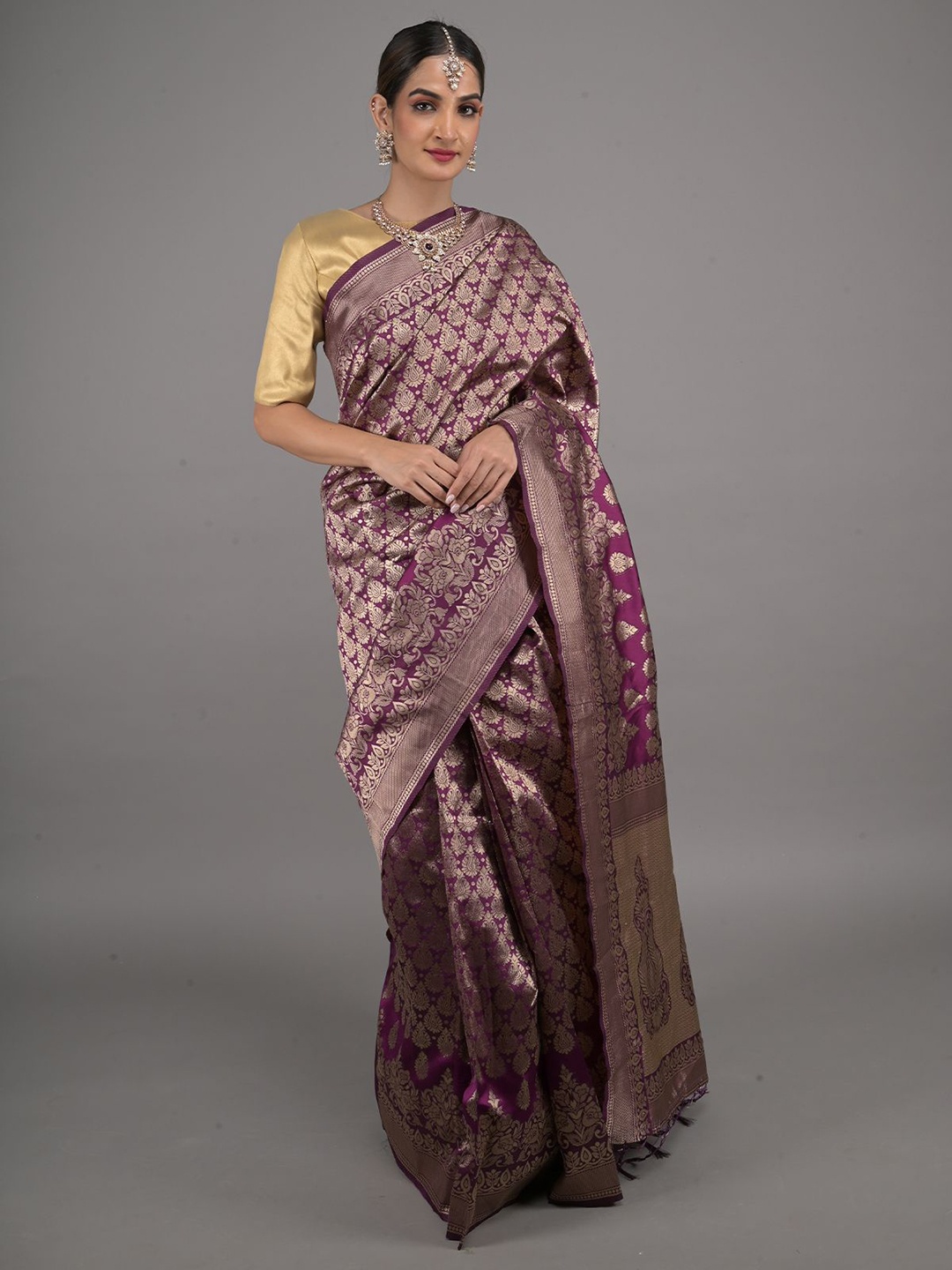 

ODETTE Ethnic Motifs Zari Saree, Purple
