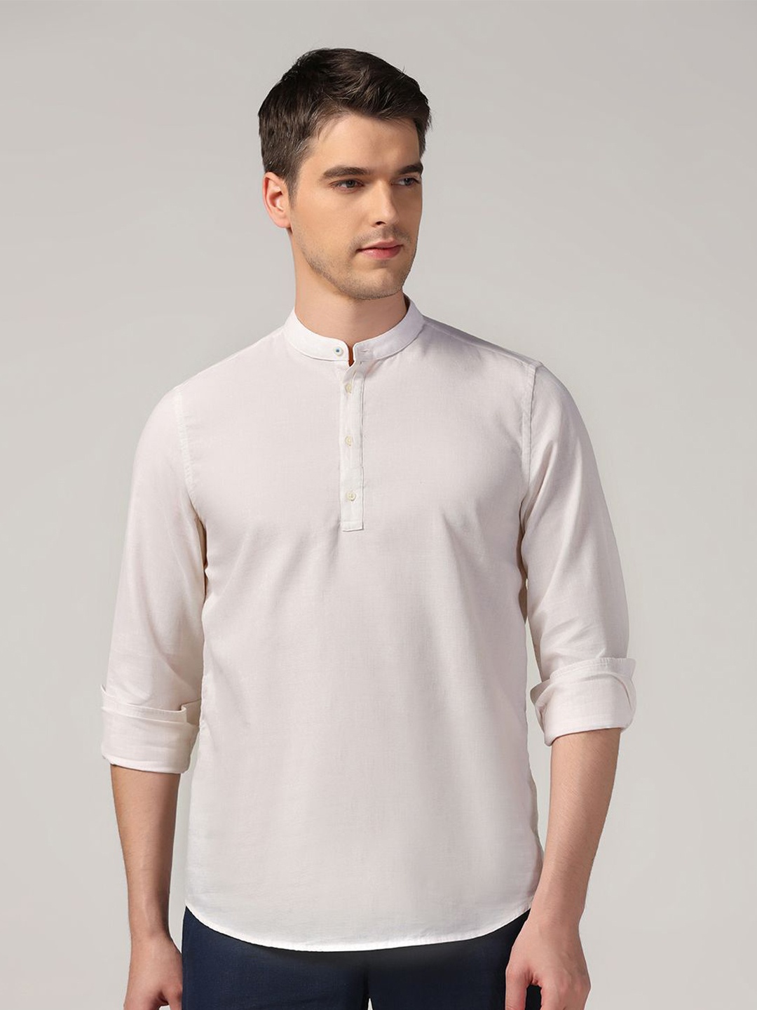 

Blackberrys Henley Neck Long Sleeves Slim Fit Cotton Casual Shirt, Cream