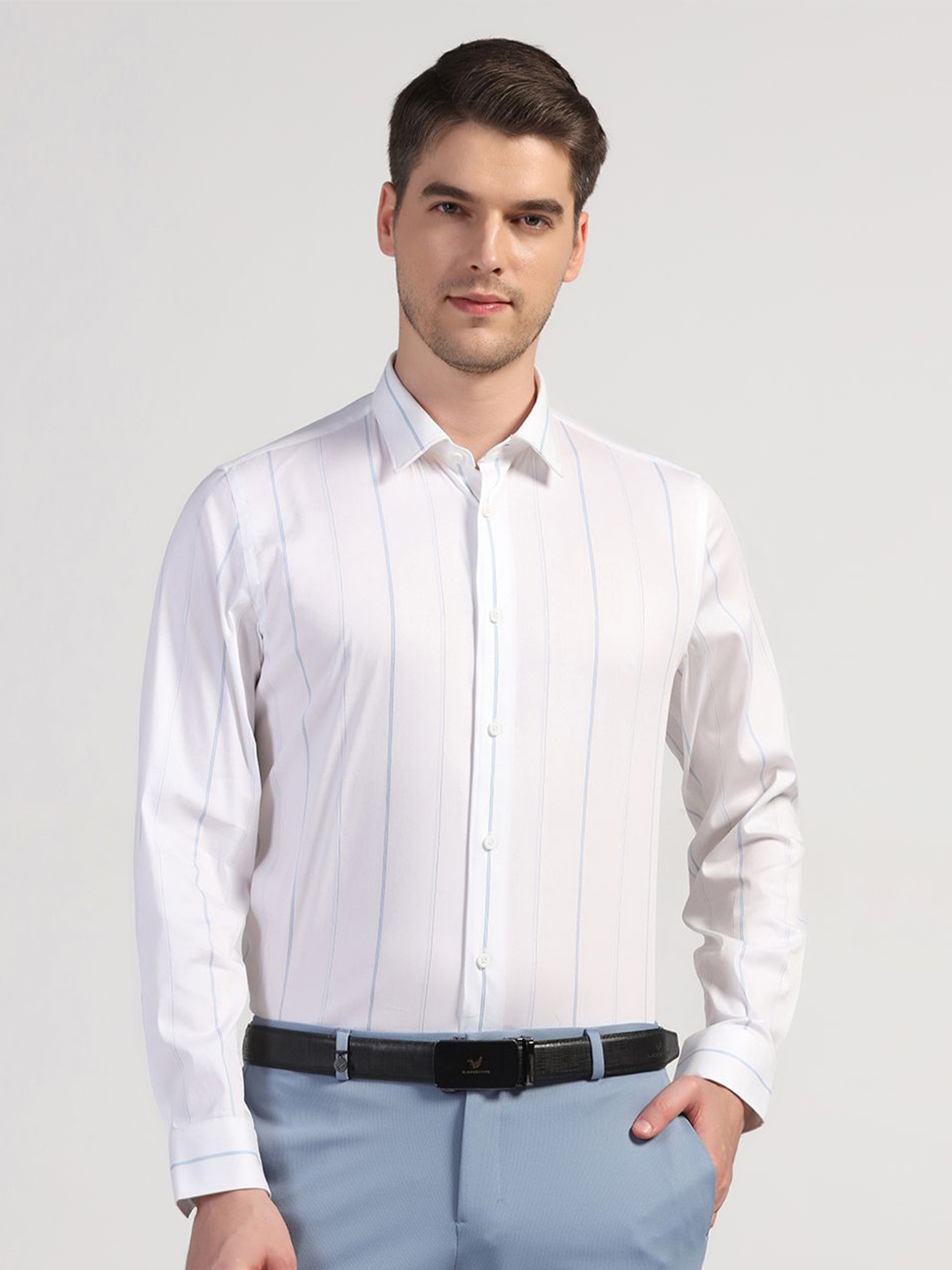 

Blackberrys TechPro Men White Stripe Formal Shirts