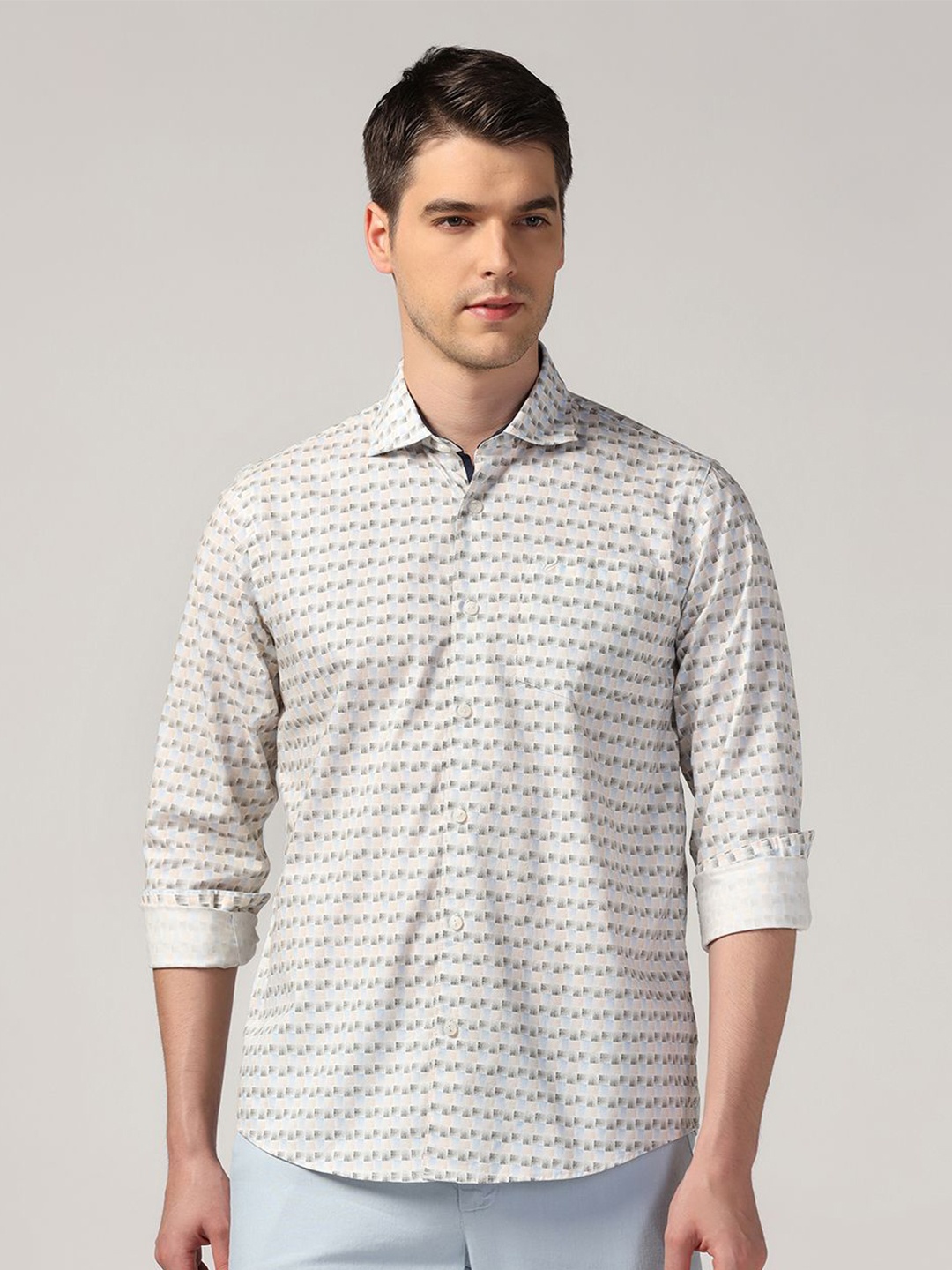 

Blackberrys Micro Ditsy Printed Slim Fit Cotton Casual Shirt, Beige