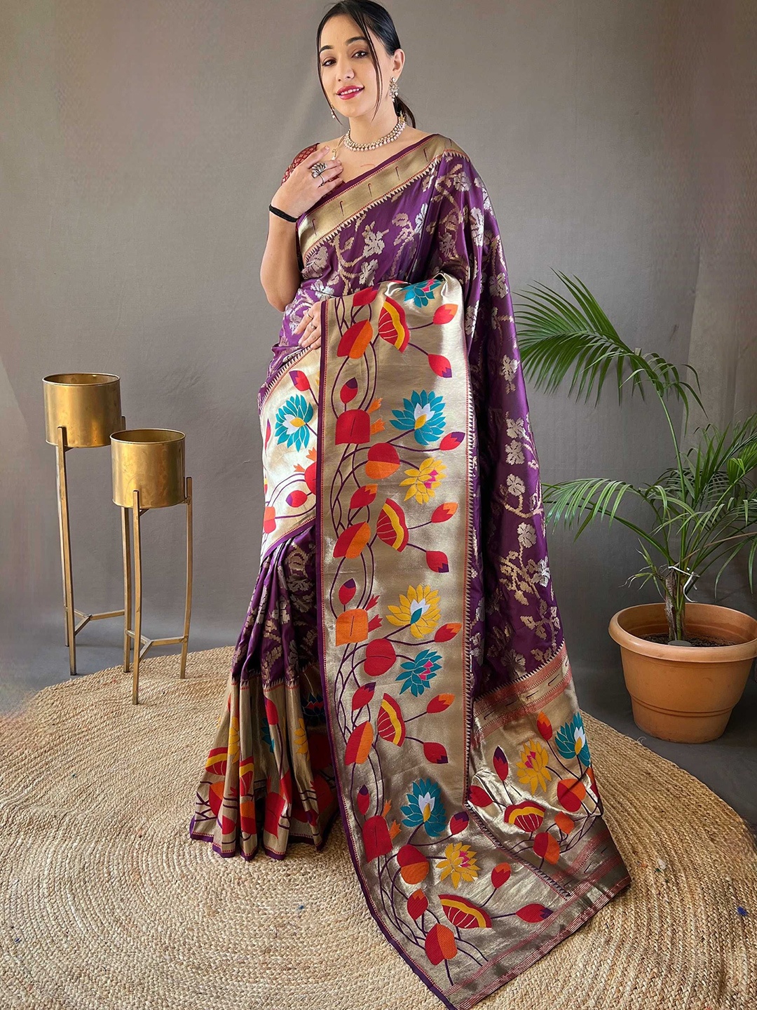 

Panzora Ethnic Motifs Zari Paithani Saree, Purple