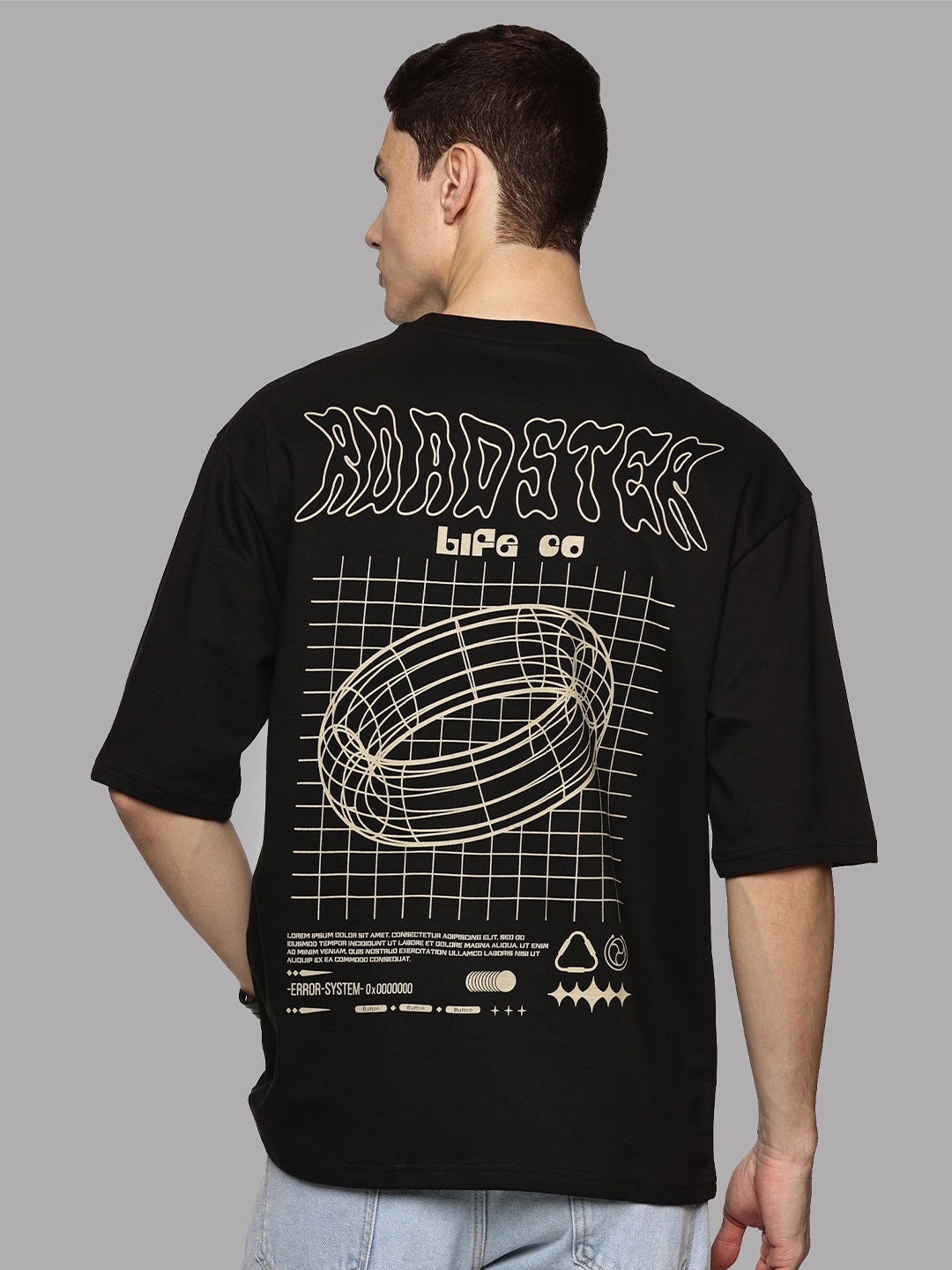 

The Roadster Lifestyle Co Printed Oversized-Fit Cotton T-Shirts, Black