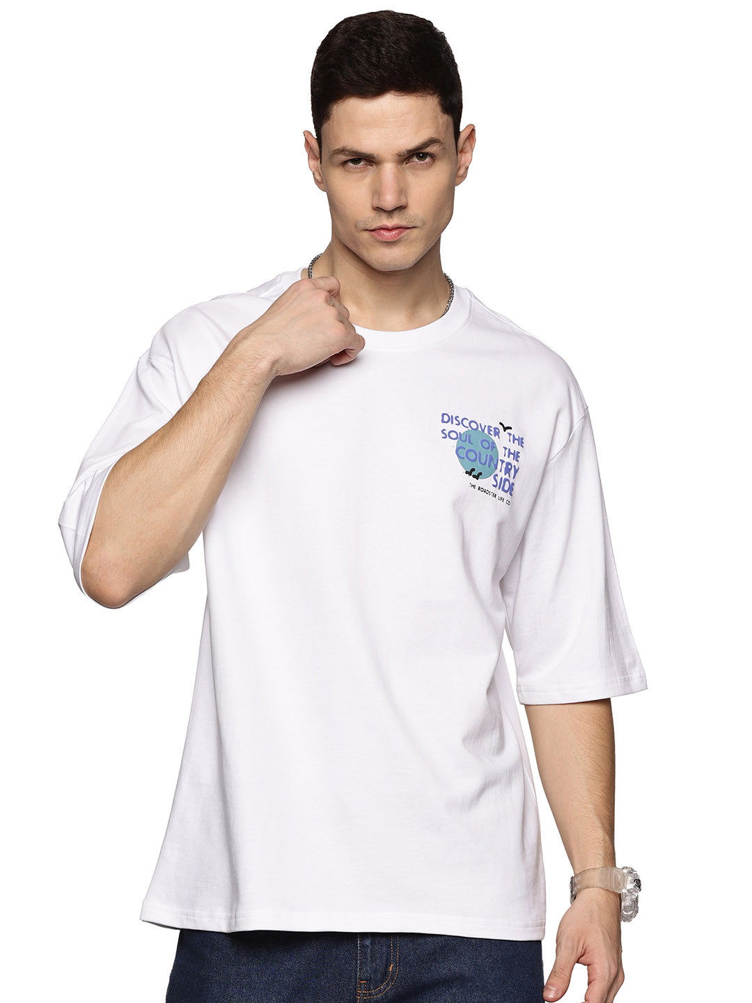 

The Roadster Lifestyle Co Printed Oversized Cotton T-Shirts, White