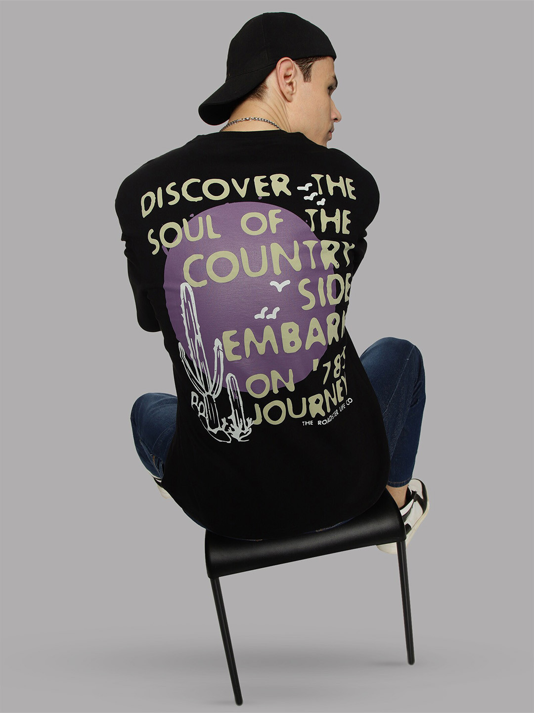 

The Roadster Lifestyle Co. Printed Cotton Oversized T-Shirts, Black