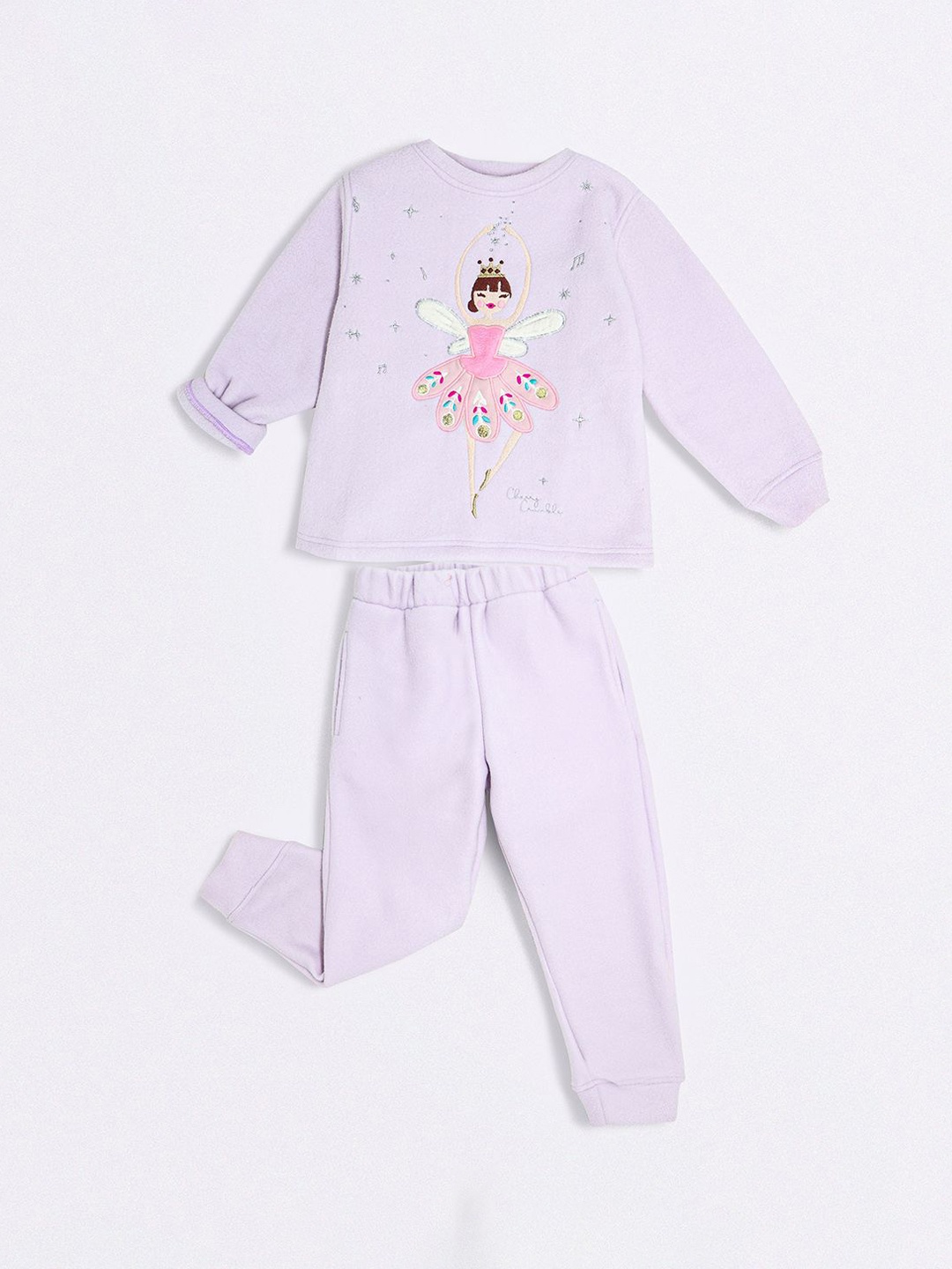 

Cherry Crumble Girls Graphic Printed Round Neck Night suit, Purple