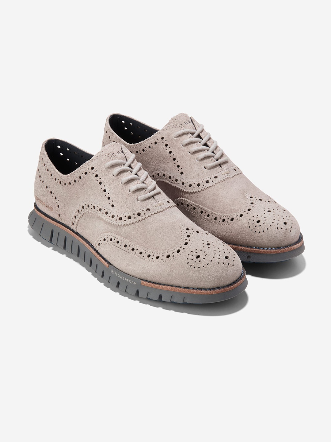 

Cole Haan Men Textured Round Toe Comfort Insole Leather Brogues, Off white