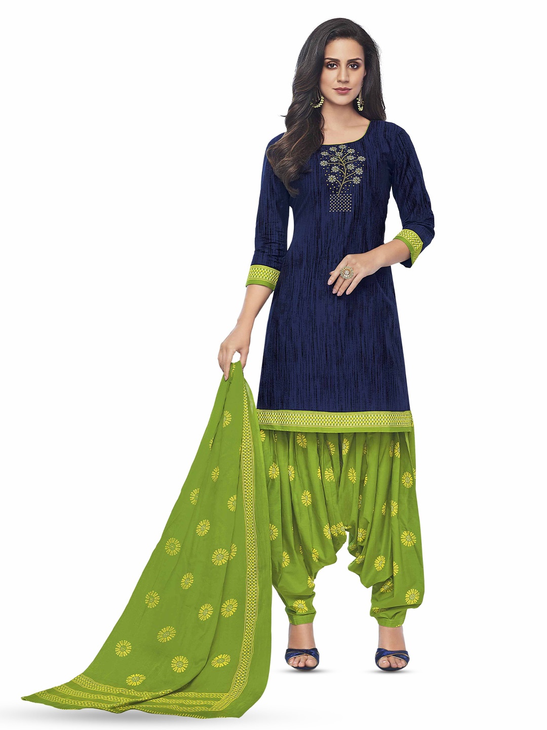 

MIRAAN Printed Pure Cotton Unstitched Dress Material, Blue