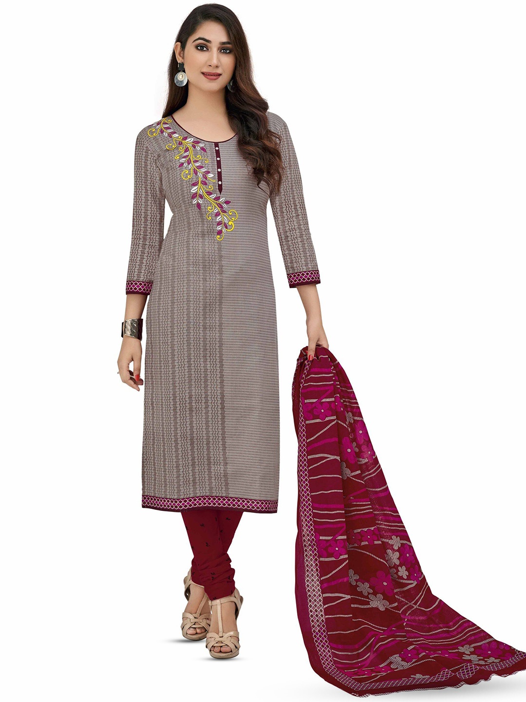 

MIRAAN Printed Pure Cotton Unstitched Dress Material, Grey