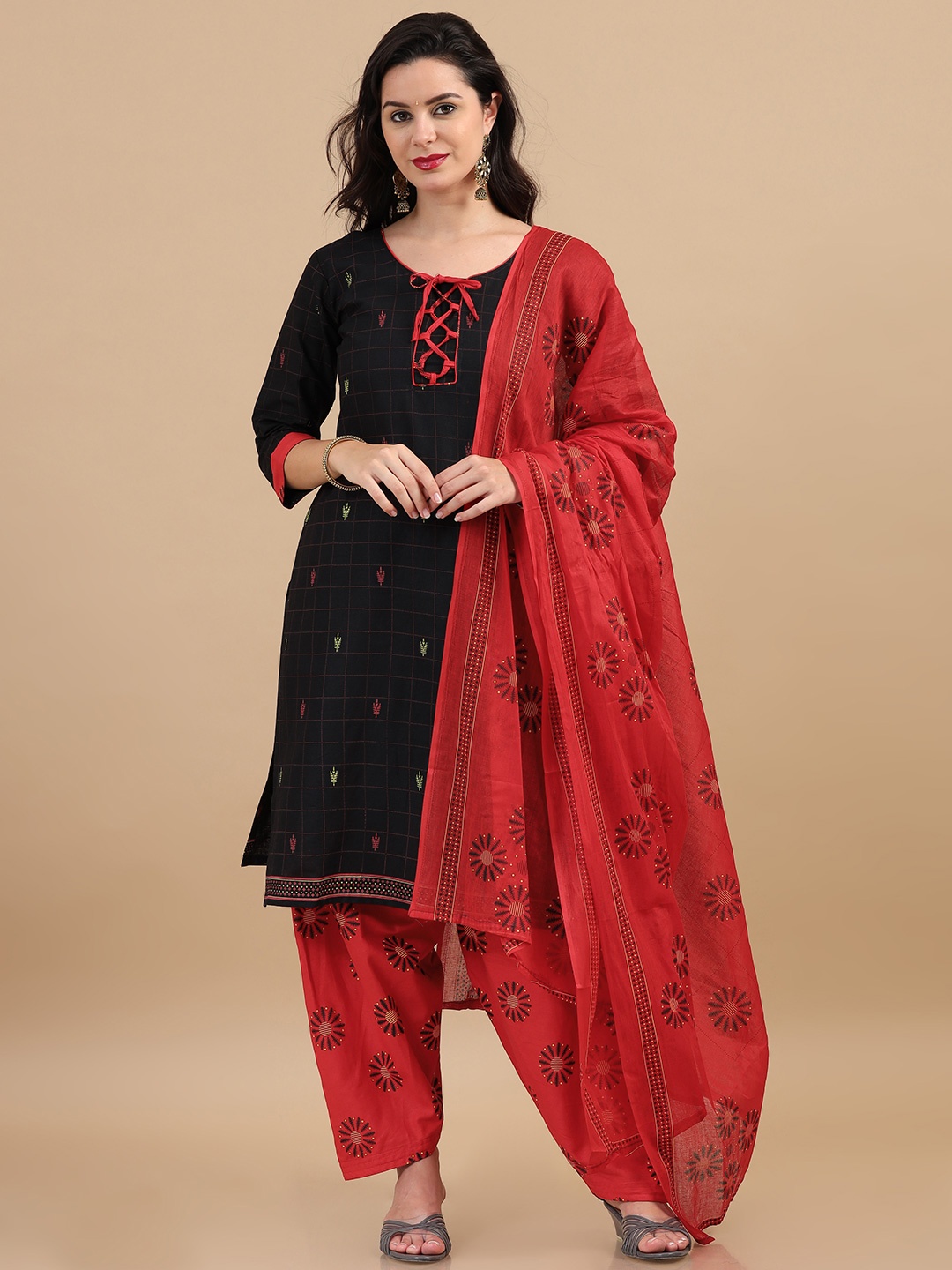 

MIRAAN Printed Pure Cotton Unstitched Dress Material, Black