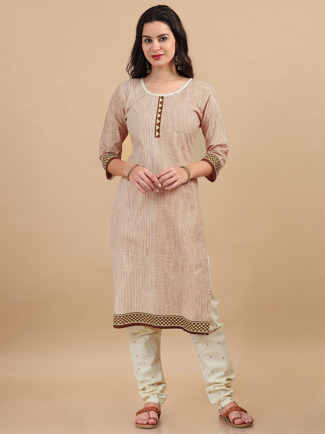 

MIRAAN Printed Pure Cotton Unstitched Dress Material, Brown