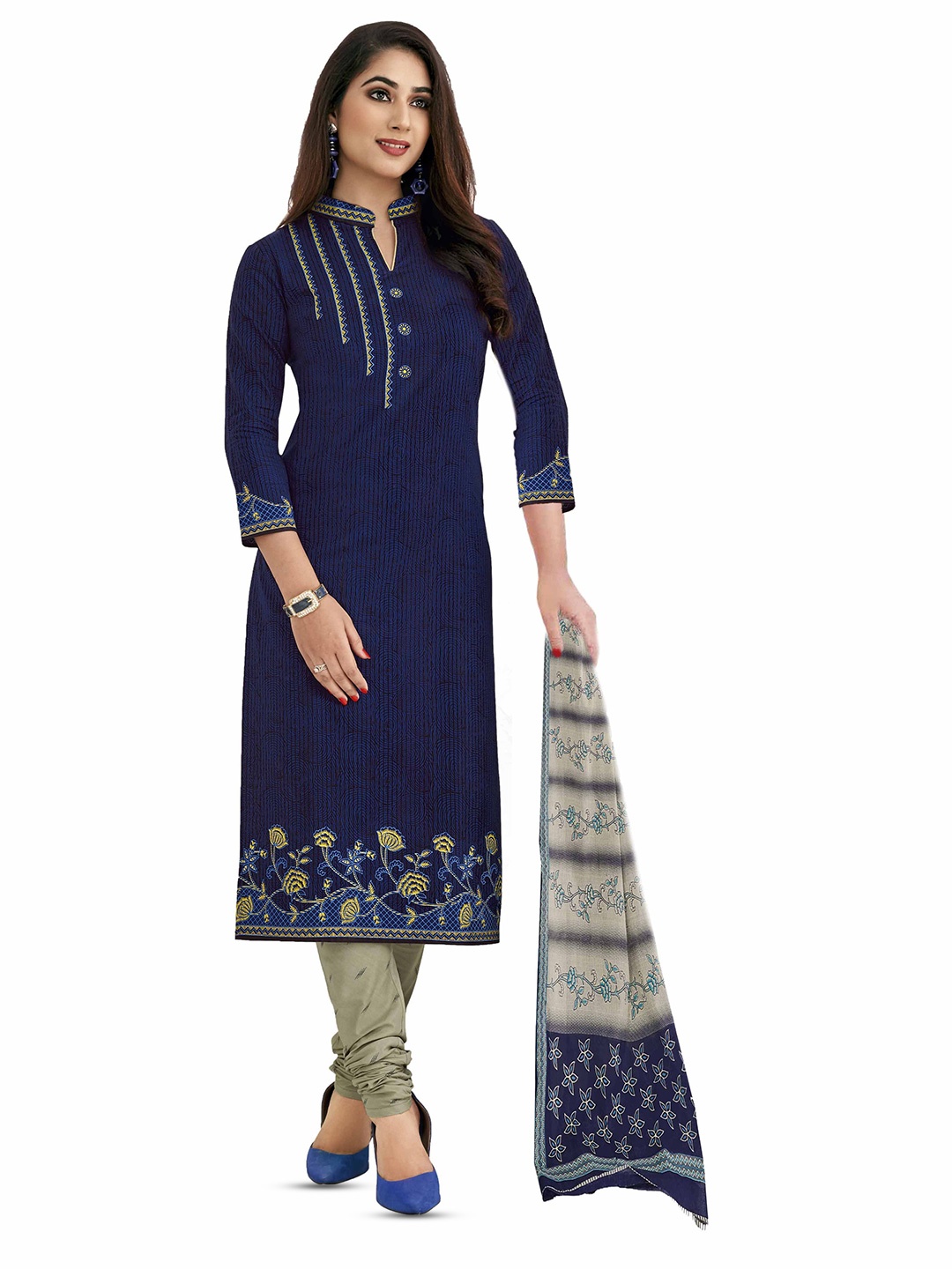 

MIRAAN Printed Pure Cotton Unstitched Dress Material, Blue