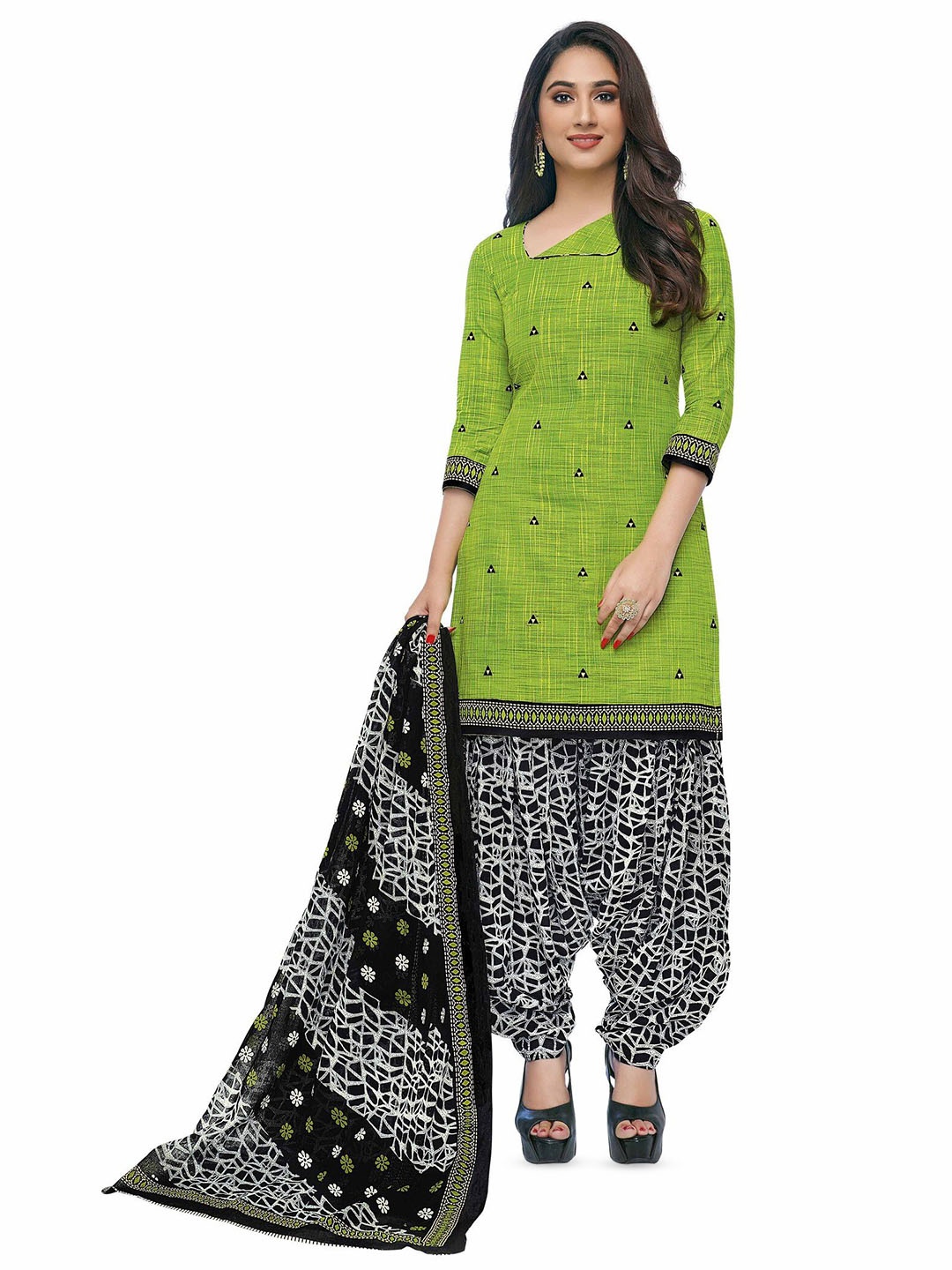 

MIRAAN Printed Pure Cotton Unstitched Dress Material, Green