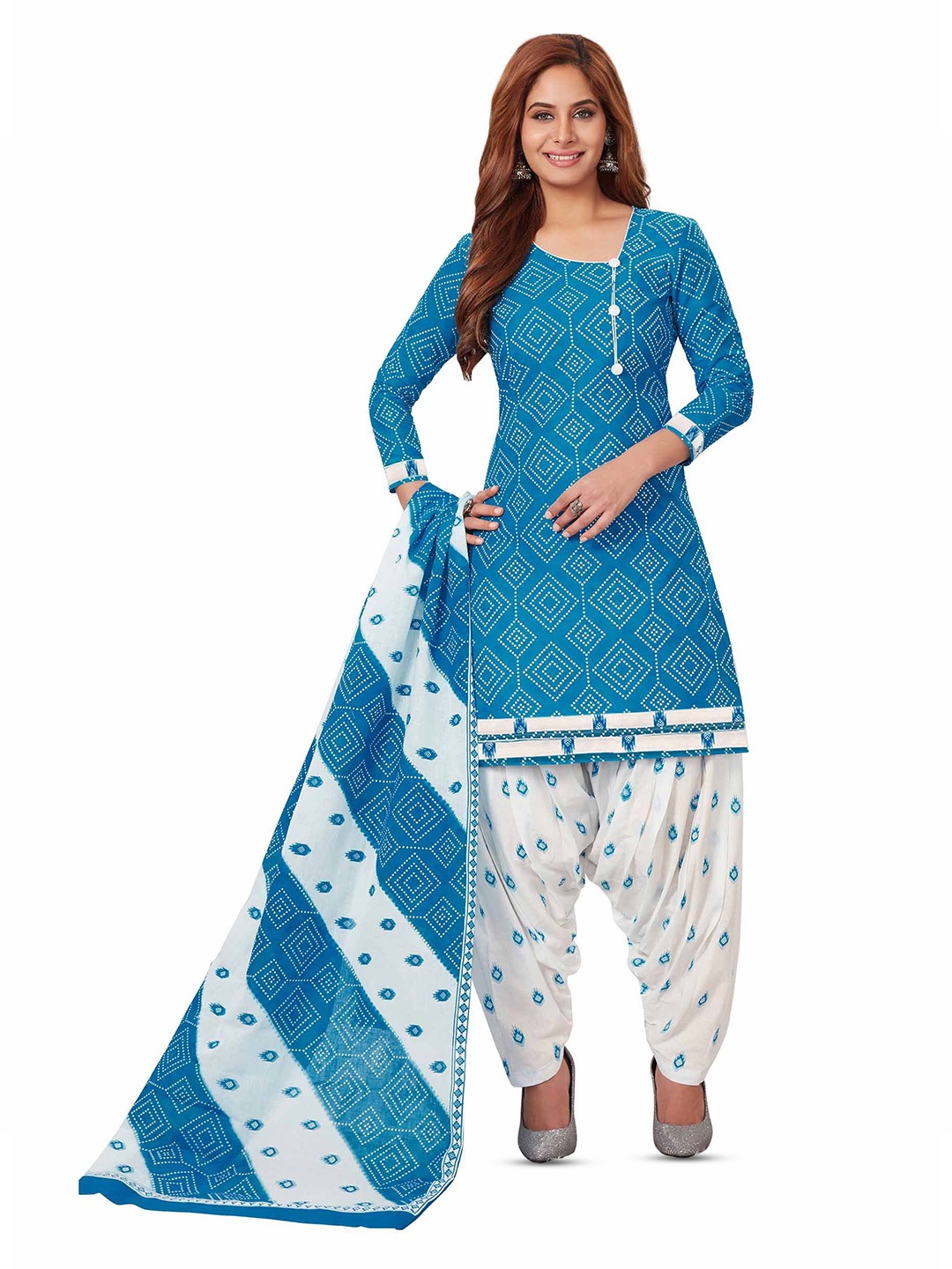 

MIRAAN Printed Pure Cotton Unstitched Dress Material, Blue