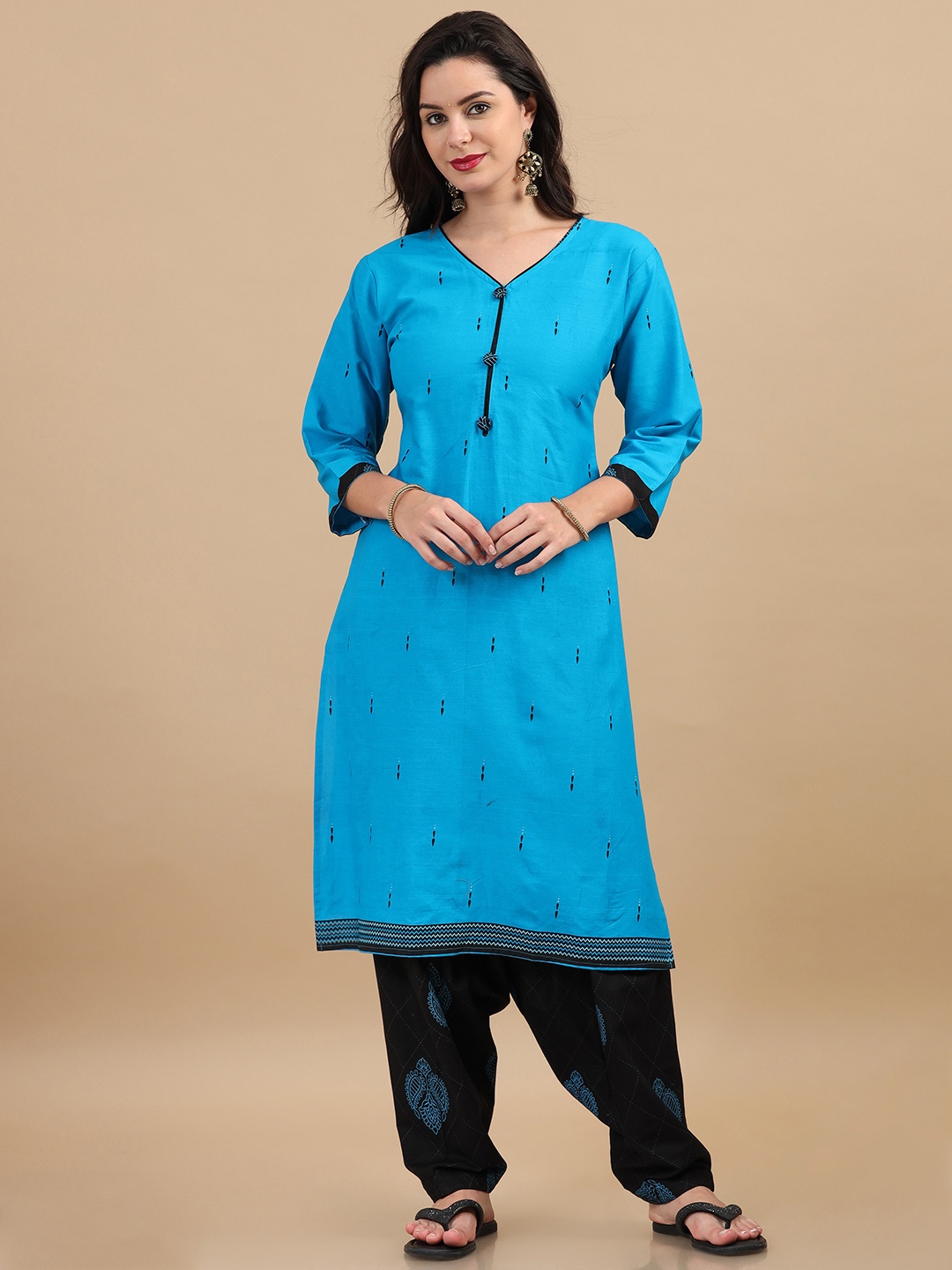 

MIRAAN Printed Pure Cotton Unstitched Dress Material, Blue