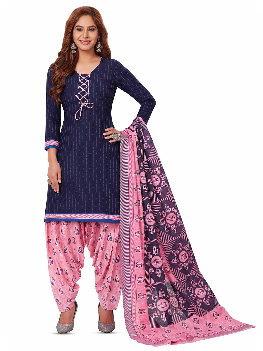 

MIRAAN Printed Pure Cotton Unstitched Dress Material, Blue