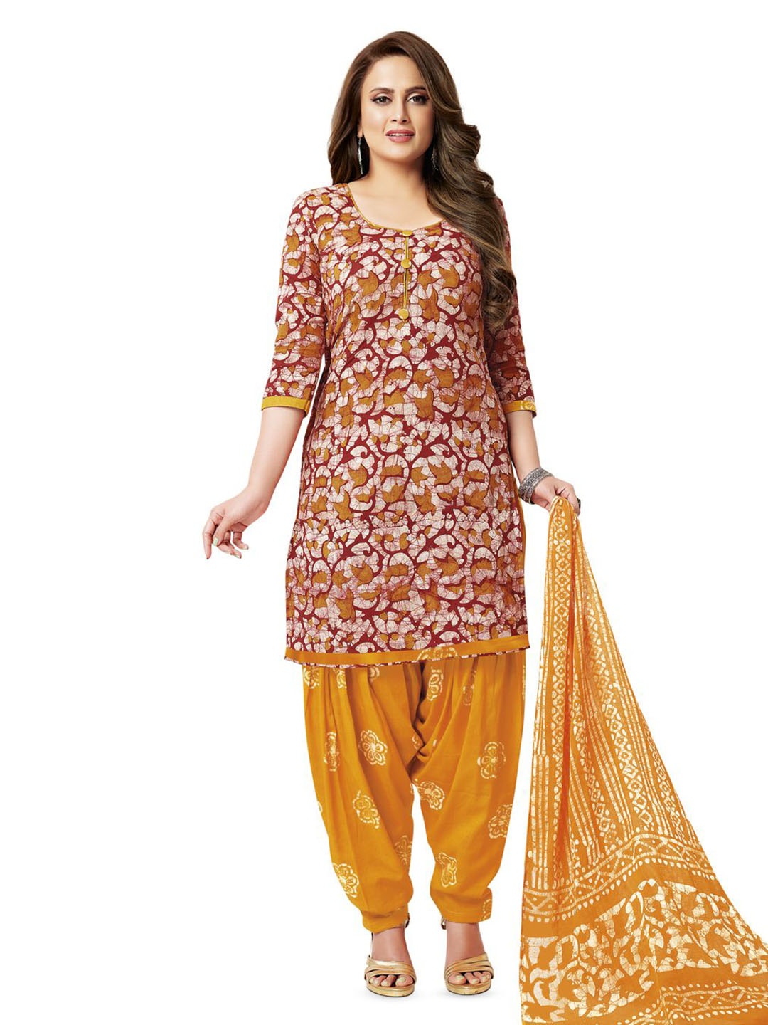 

MIRAAN Printed Pure Cotton Unstitched Dress Material, Yellow