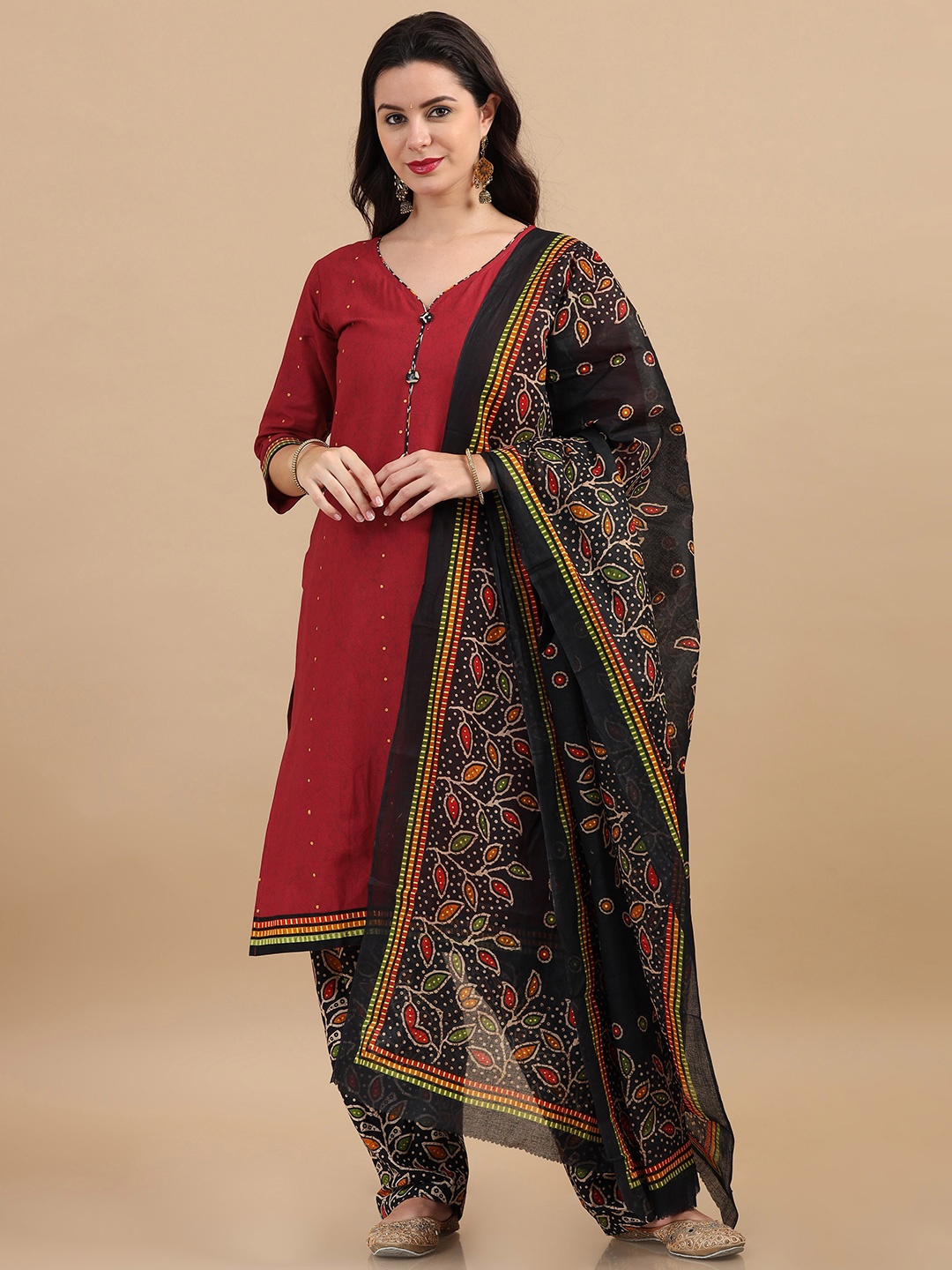 

MIRAAN Printed Pure Cotton Unstitched Dress Material, Red