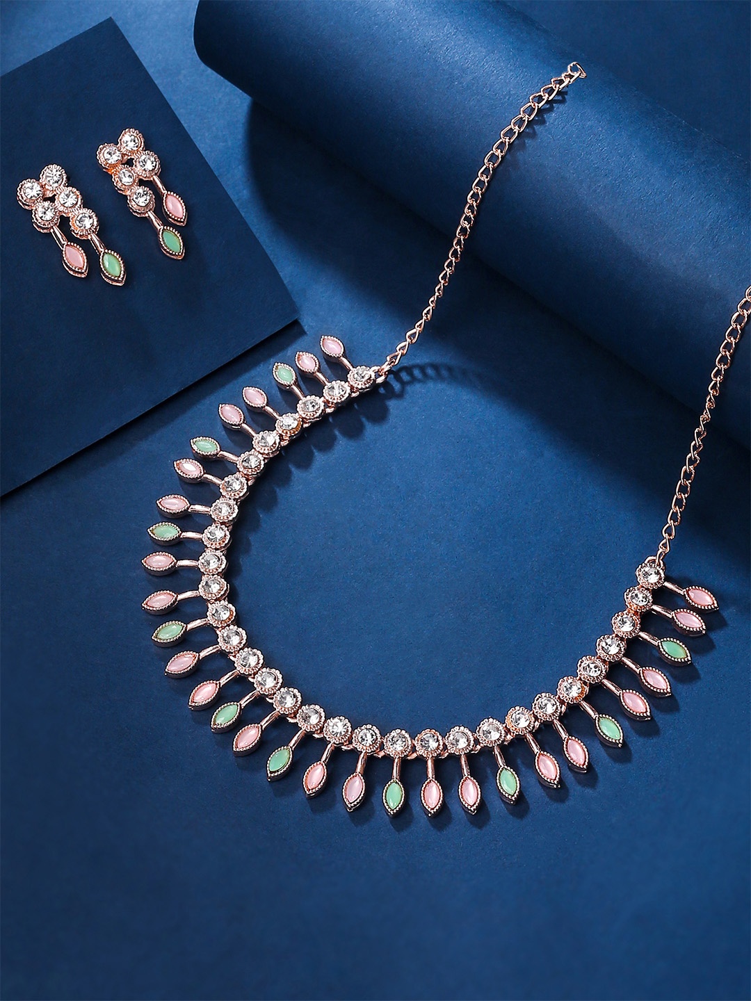 

Yellow Chimes Rose Gold-Plated Crystals-Studded Jewellery Set